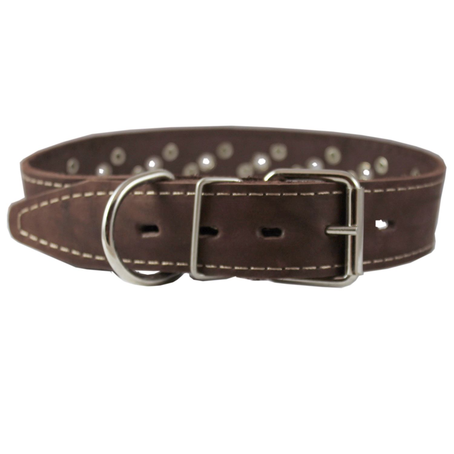 Genuine Leather Studded Dog Collar 22"x1" Brown Fits 15"-19.5" Neck