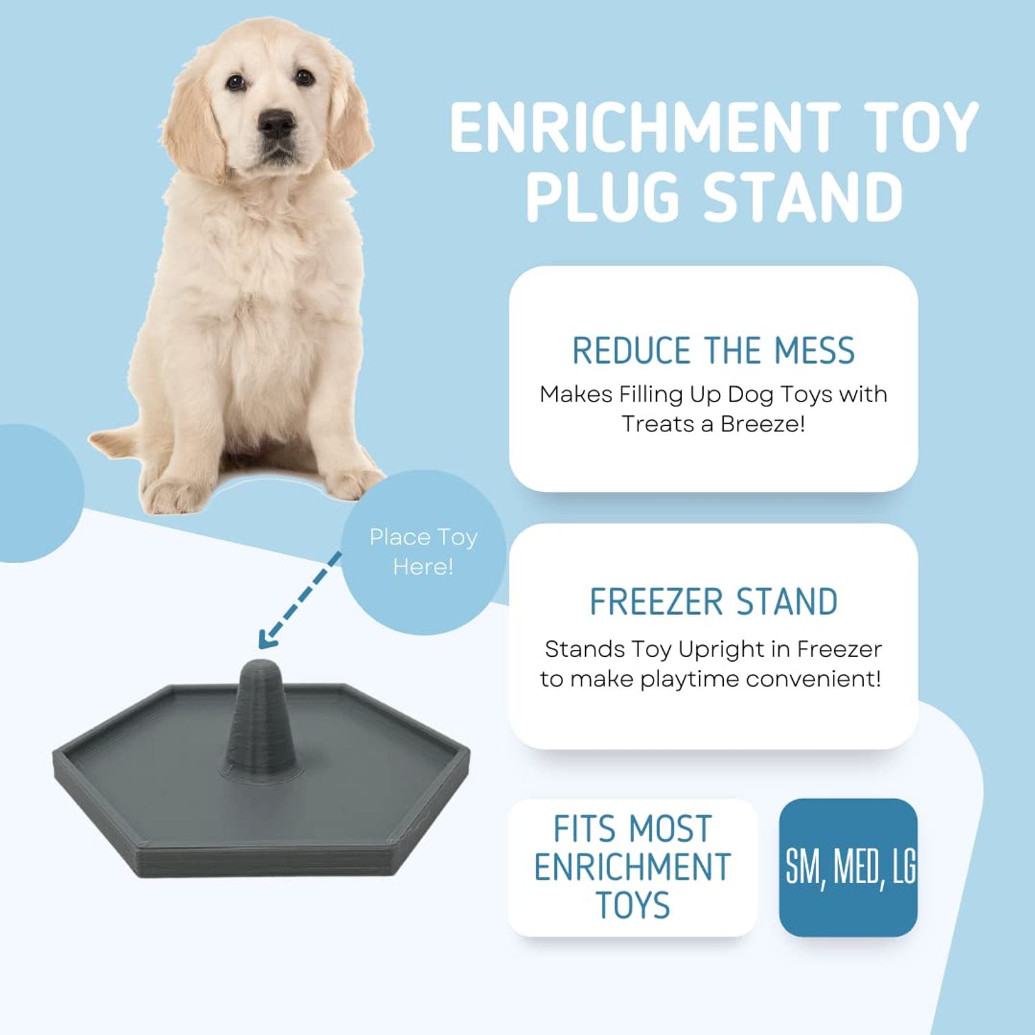 Freezer Holder & Packing Stand Compatible with Kong Dog Toys & Other Enrichment Toys | Enrichment Prep Stopper Stand Accessory for Dogs | Made in USA (Gray SM, MED, LG)