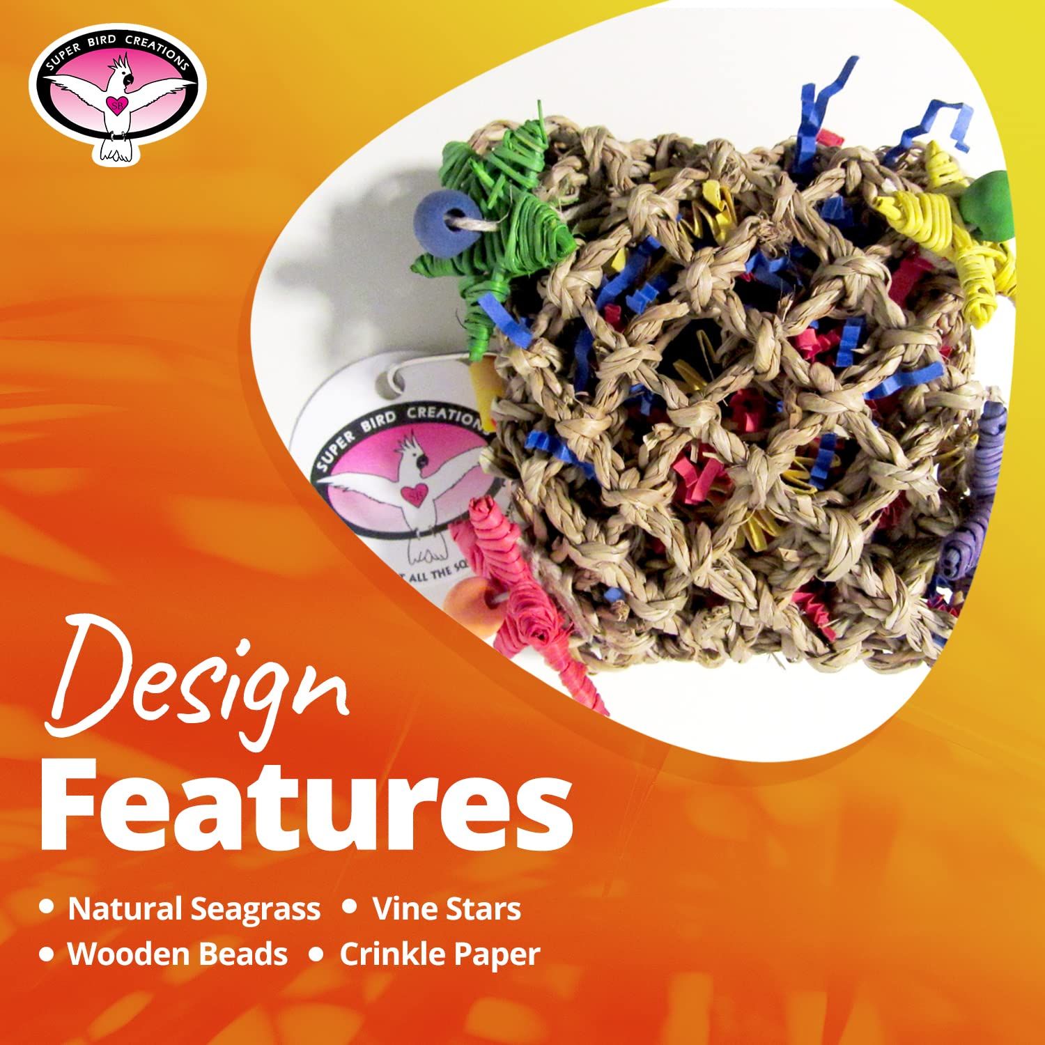 Super Bird Creations SB949 Foraging Bird Toy - Ideal for Small to Medium Birds - Fun & Entertaining Bird Toy - Pickin’ Pocket Design - Bird Safe Component - 5” x 3” x 7.5”