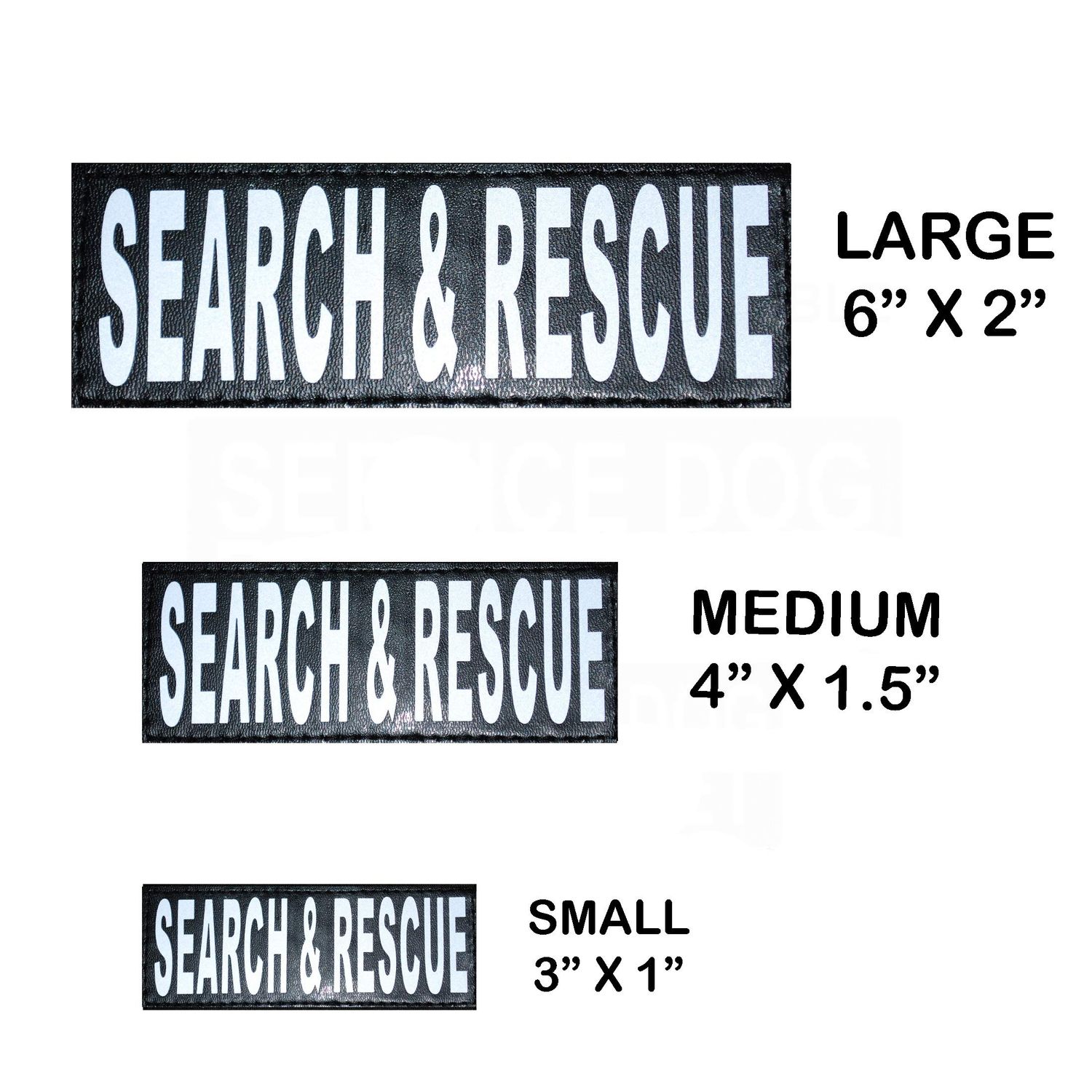 Set of 2 Reflective "SEARCH & RESCUE" Patches for Service dog harnesses & vests. (Medium 4" X 1.5")