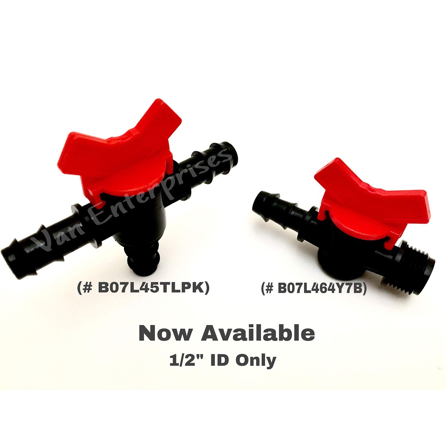Van Enterprises 2PK of 1/2" ID Ball Valve Hose Barb Connectors for Drip Irrigation Hoses and Aquariums [Various