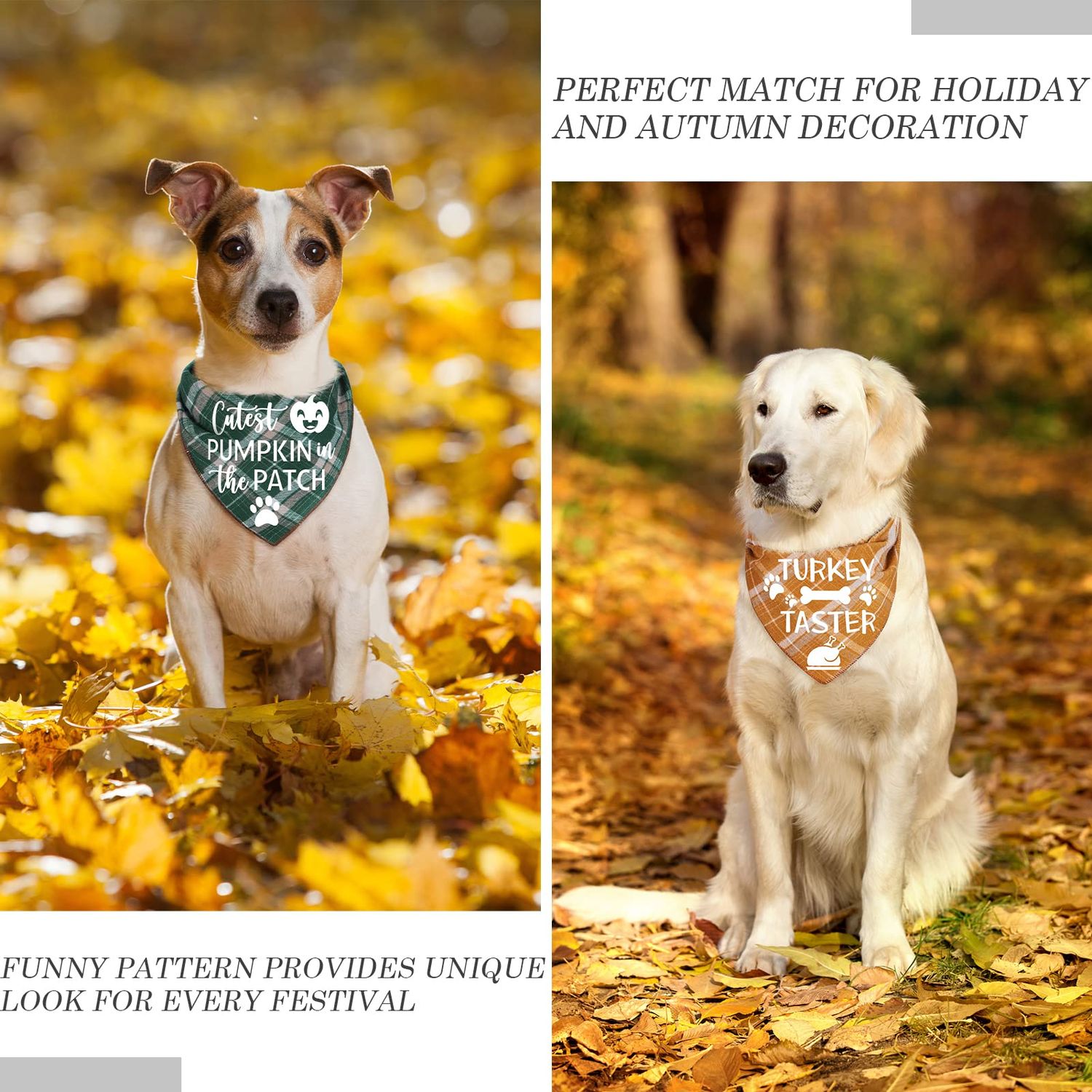 3 Pack Thanksgivng Dog Bandana, Fall Classic Plaid Halloween Christmas Xmas Holiday Dog Bandanas Scarf Triangle Bibs Kerchief Gift Set Pet Accessories Decoration for Small Medium Large Dogs Cats Pets