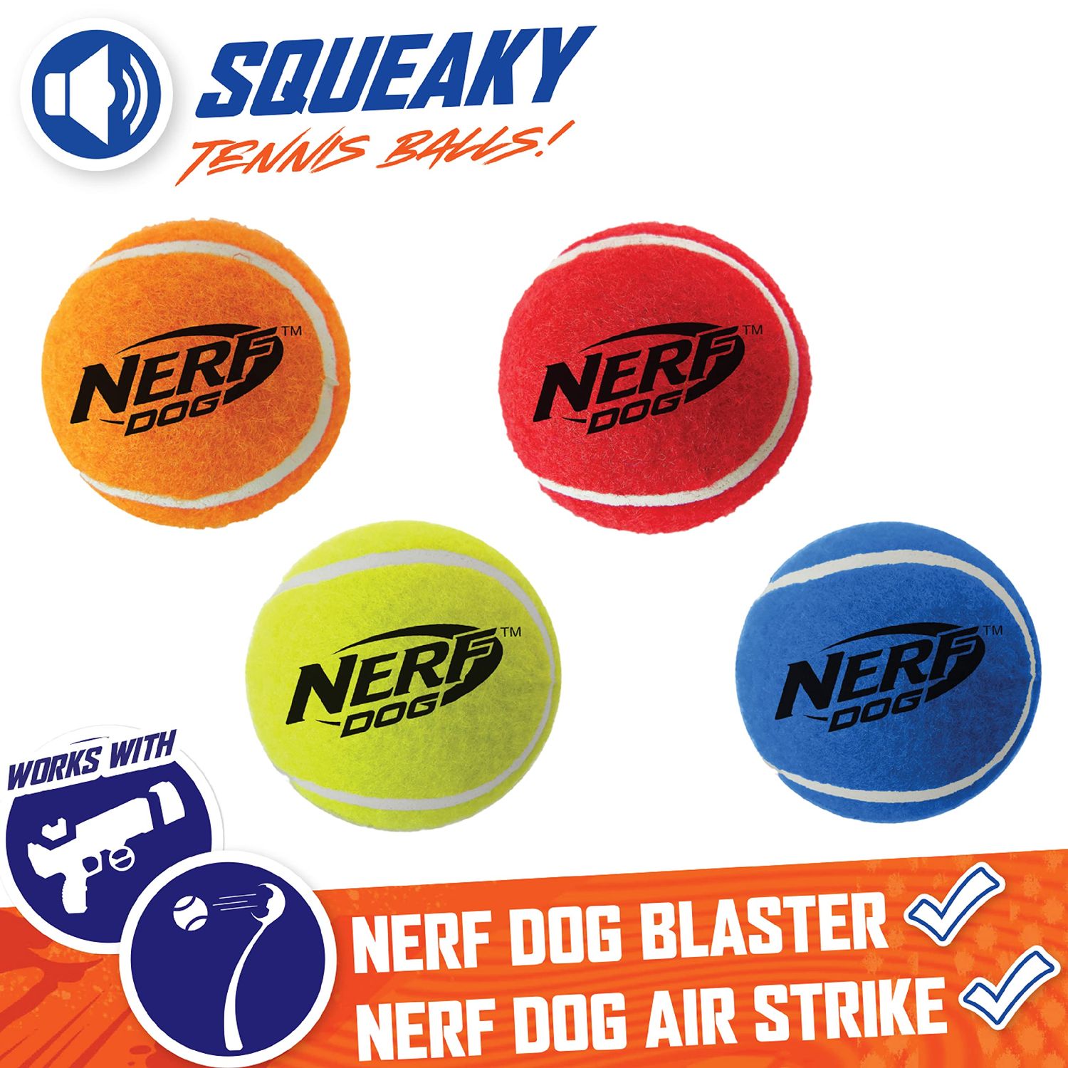 Nerf Dog 12-Piece Dog Toy Gift Set, Includes 2.5in Squeak Tennis Ball 12-Pack, Nerf Tough Material, Multicolored