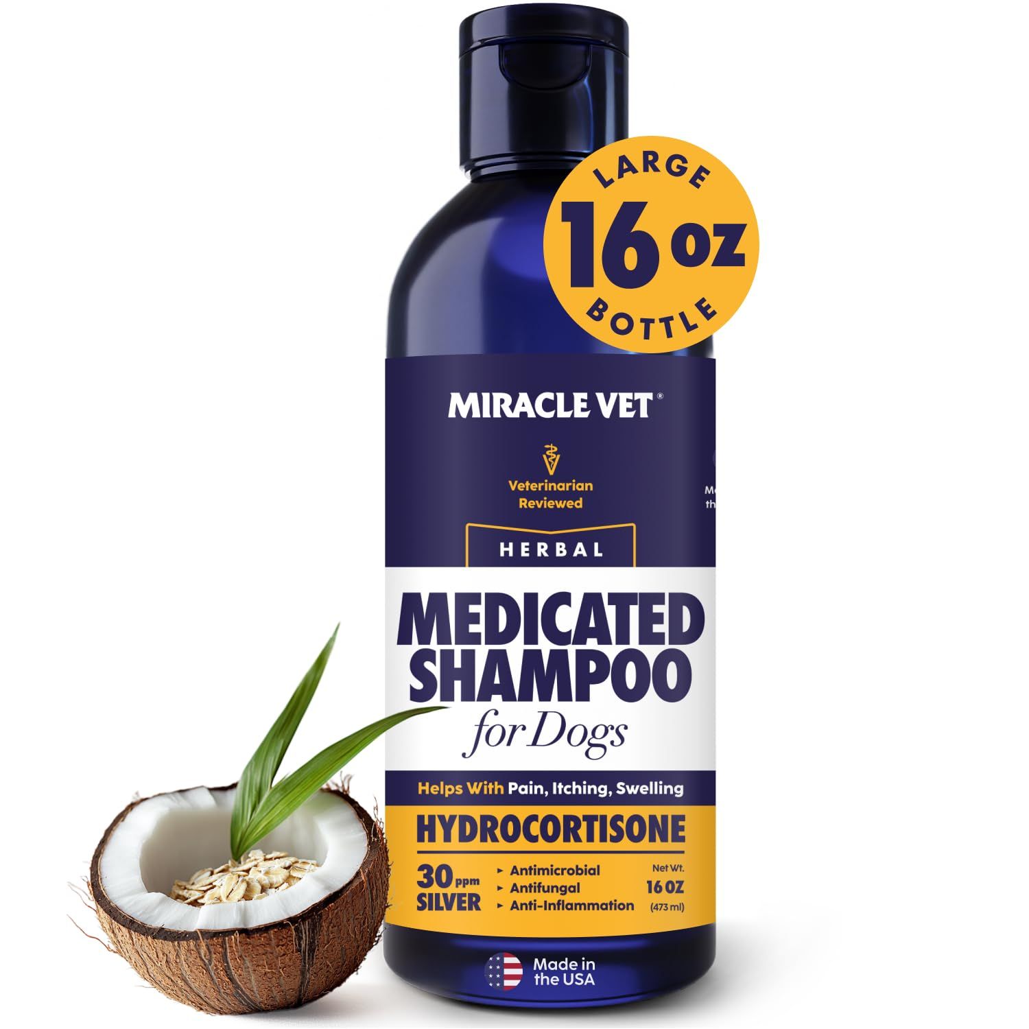 Miracle Vet Medicated Dog Shampoo for Itchy Skin Relief - Yeast Infection Treatment for Dogs & Dog Allergy Relief Hot Spot Treatment - Hydrocortisone Antifungal Shampoo (16 oz)