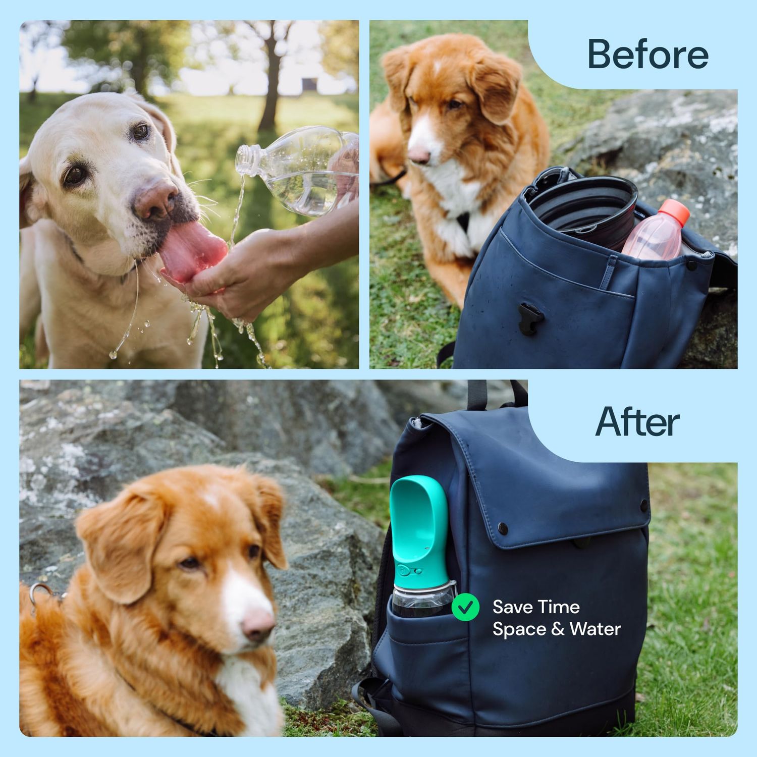 MalsiPree Lightweight Dog Travel Bottle - 19 oz, Blue Portable Dog Water Dispenser with Bowl - Food Grade Plastic - Pet Water Bottle