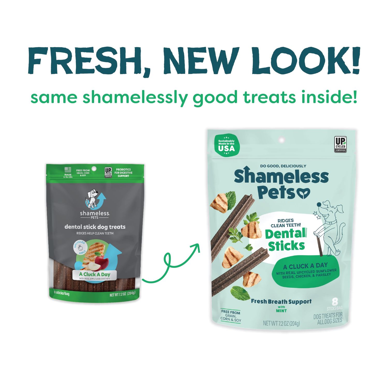 Shameless Pets Dental Treats for Dogs, A Cluck A Day - Healthy Dental Sticks with Digestive Support for Teeth Cleaning & Fresh Breath - Dog Bones Dental Chews Free from Grain, Corn & Soy