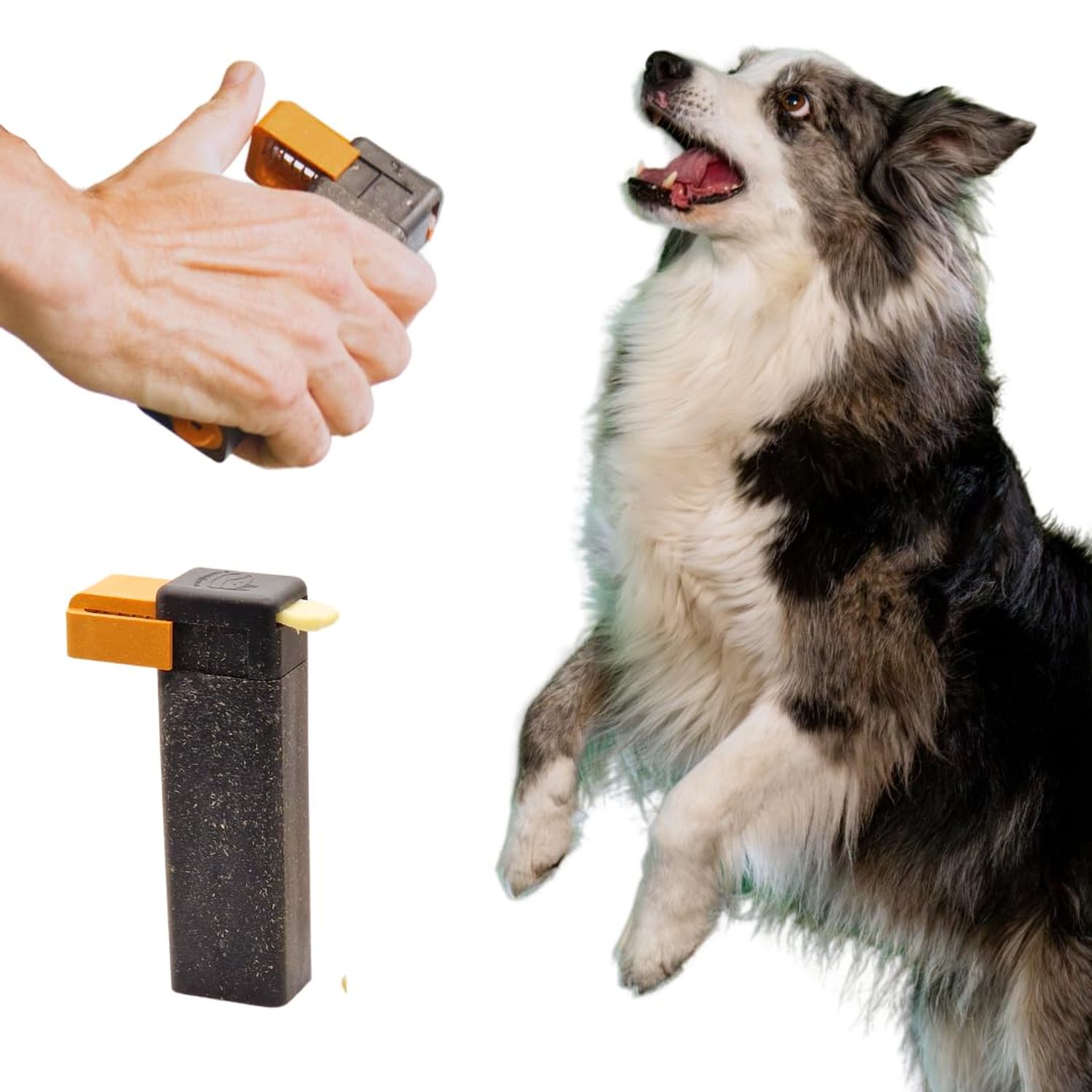 Handheld Dog Treat Dispenser, Offers a Treat (Max. diameter 3/4") in a Clean and Safe Way, Easy 1 Hand Operation, Slices Cheese, Meat Rolls etc. into Treats
