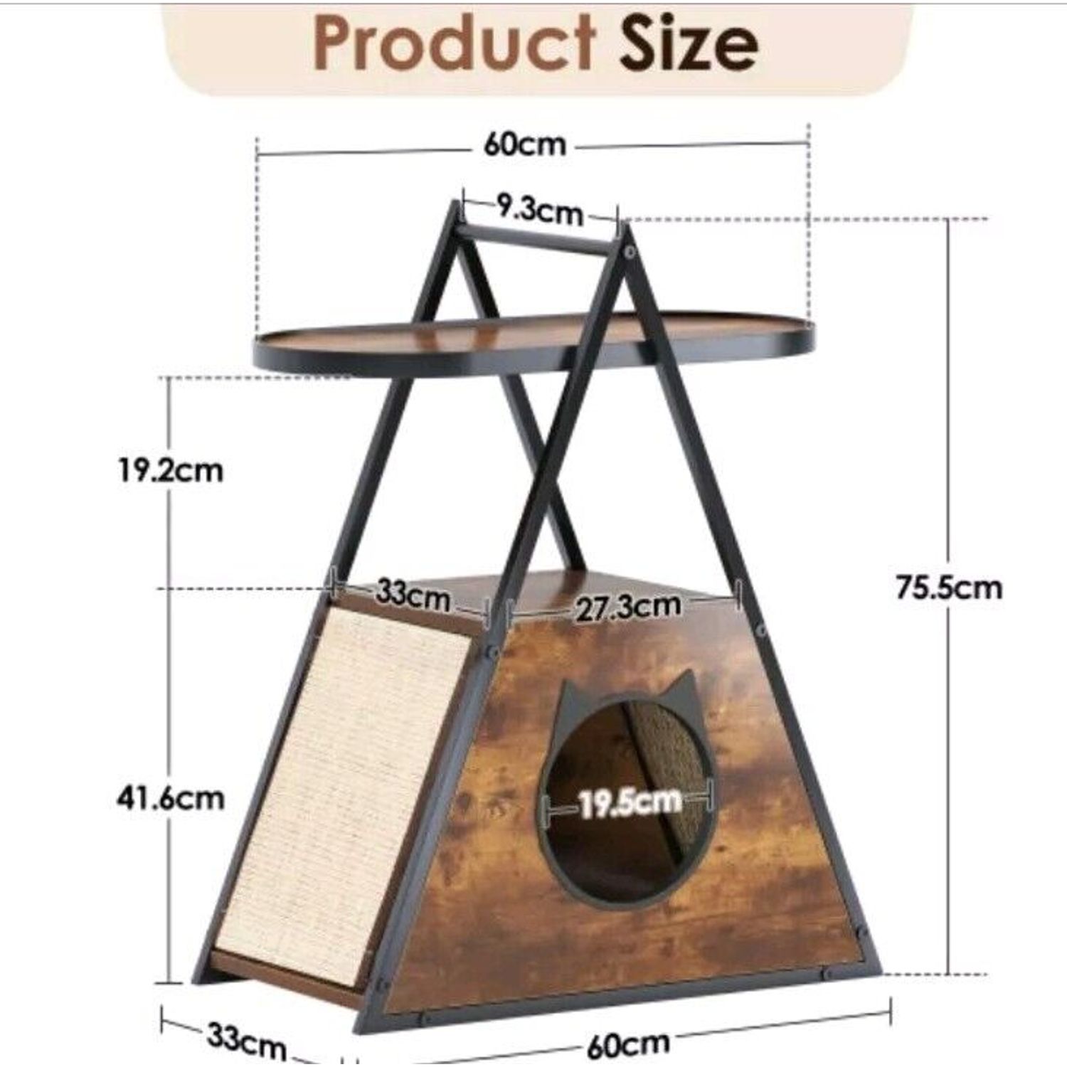 Cat House End Table Wood Cat Condo Black Vintage Pet Furniture Scratching  Board