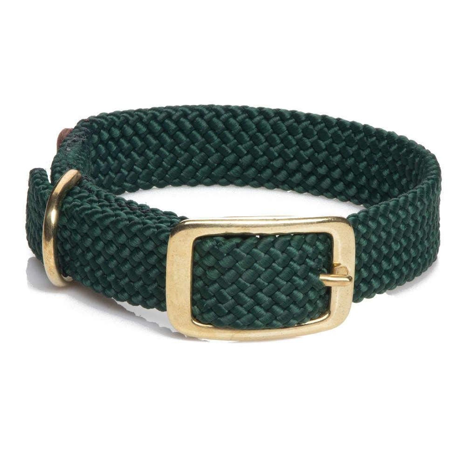 Mendota Pet Double Braid Dog Collar, Hunter Green, 1 x 21-Inch