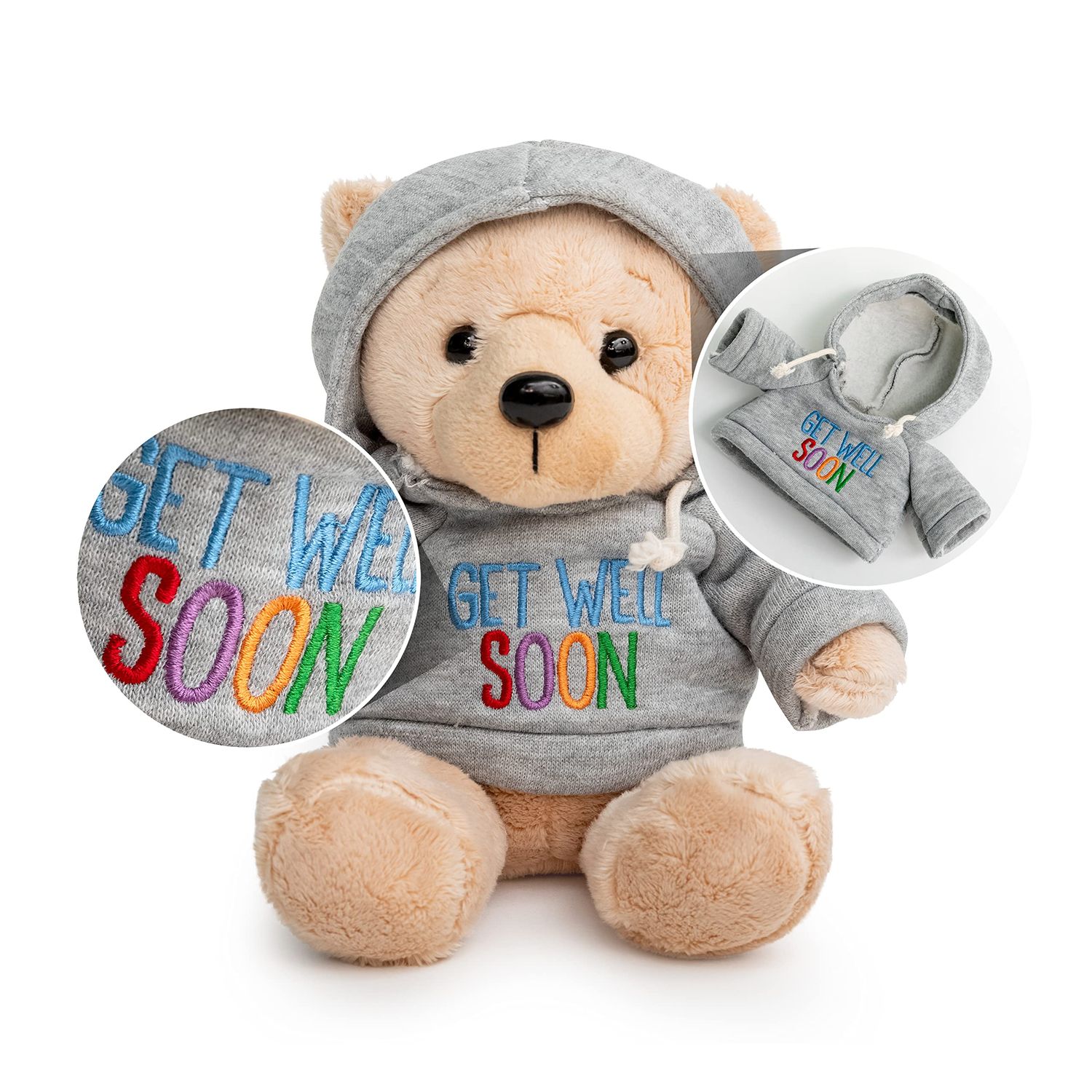Tonsillectomy Gift Get Well Soon Teddy Bear with Goodbye Tonsils Children's Book Gift Set, Kids Tonsillectomy Recovery - Blue Gray Hoodie