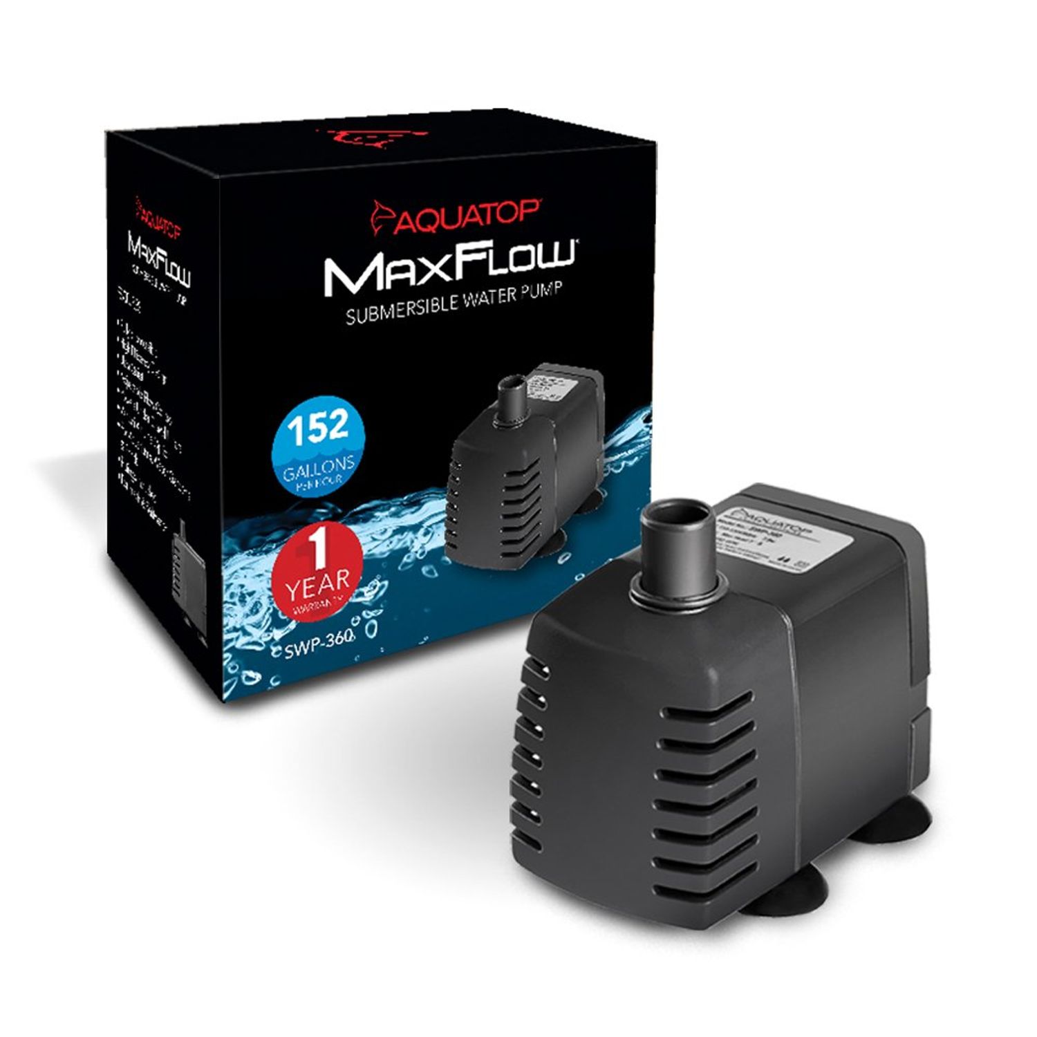 Aquatop MaxFlow Submersible Aquarium Pump 152 GPH Adjustable Flow, for Fish Tanks, sumps and Statuary, SWP-360