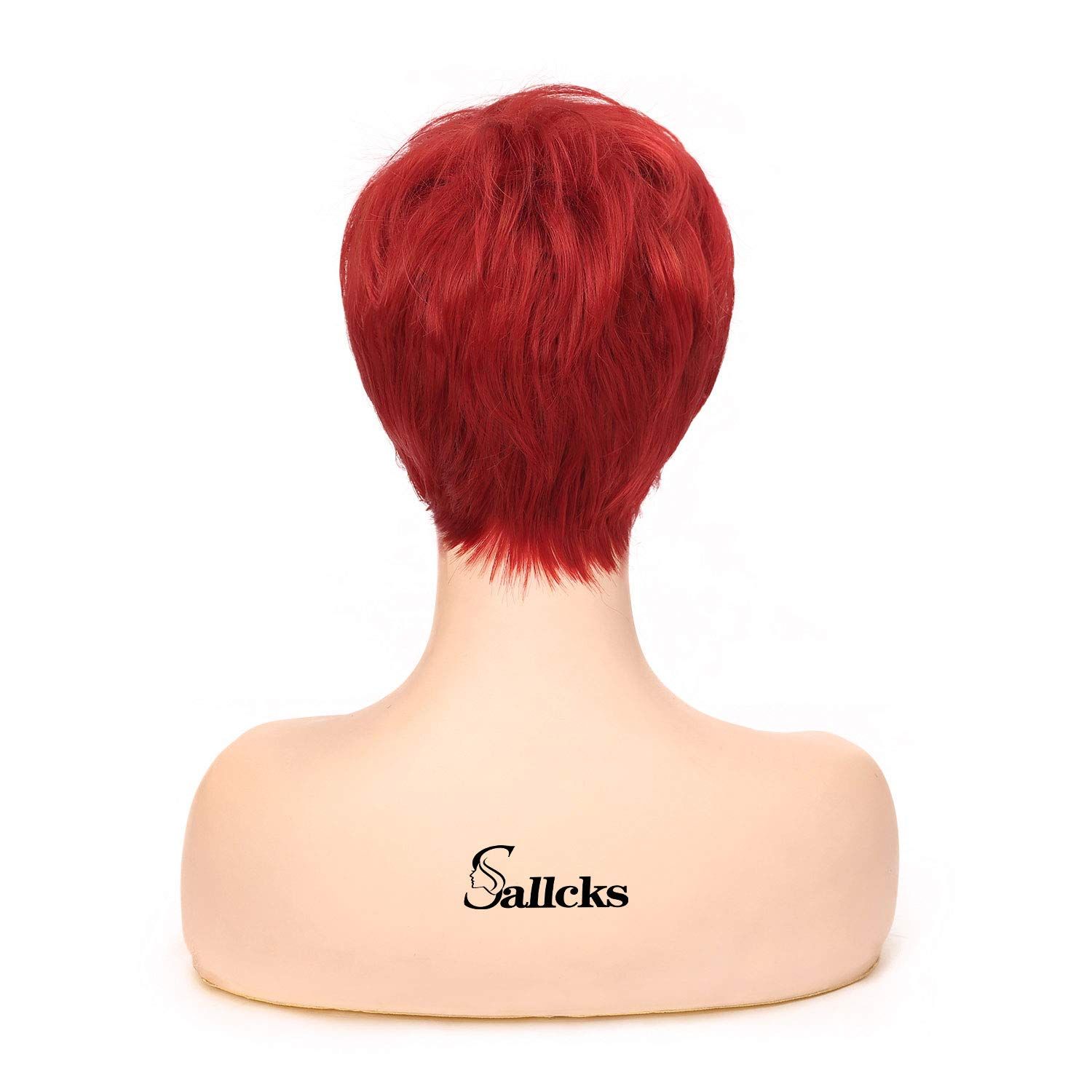 Short Red Wigs for Women Layered Natural Synthetic Heat Resistant Halloween Cosplay Costume Wig with Wig Cap