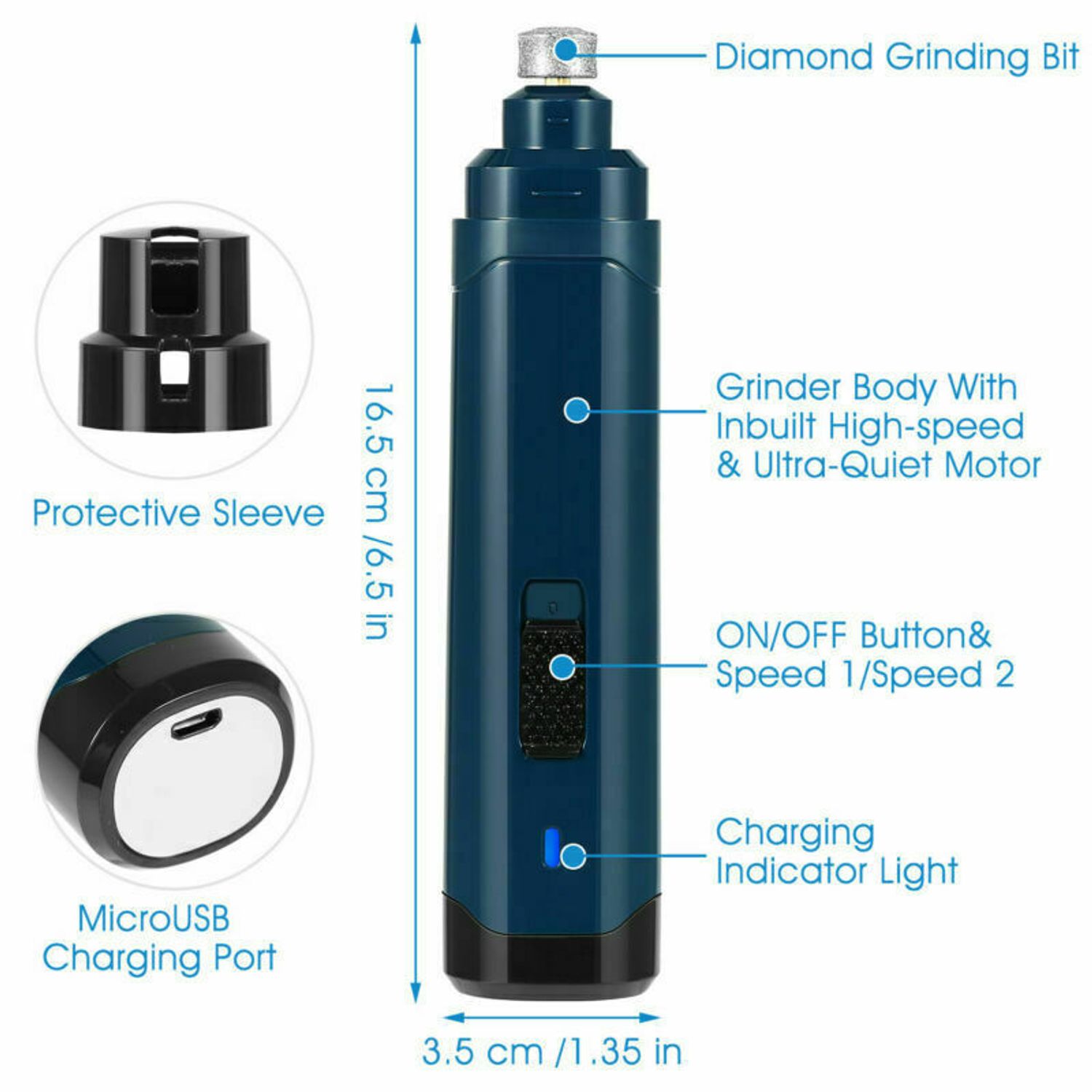 Professional Electric Dog Nail Grinder Pet Trimmer USB Charge Clipper 2 Speeds