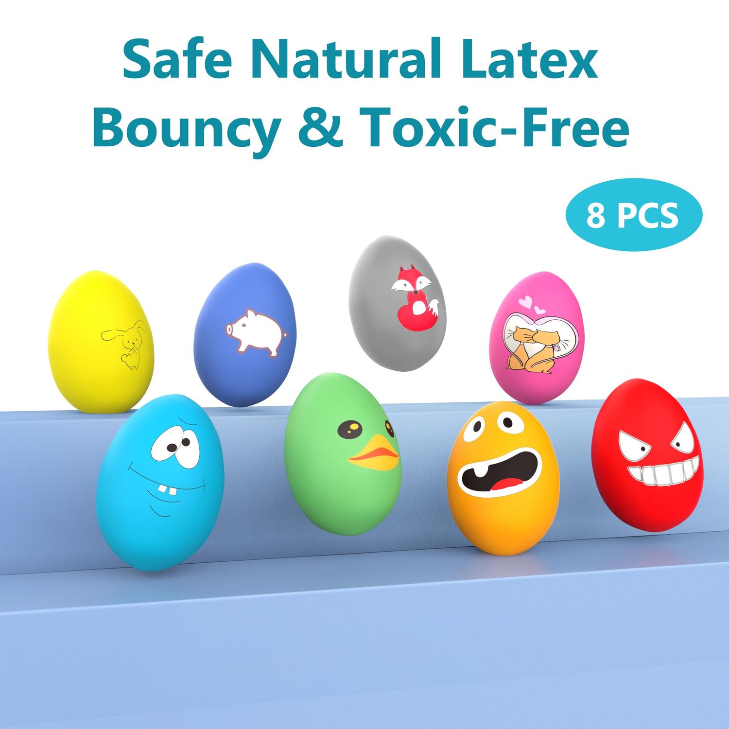 SCHITEC Squeaky Dog Toys, [8 Pack] Latex Squeaker Bouncy Egg for Small Medium Pets Puppies, 2.5” Soft Animal Rubber Interactive Fetch Ball Set