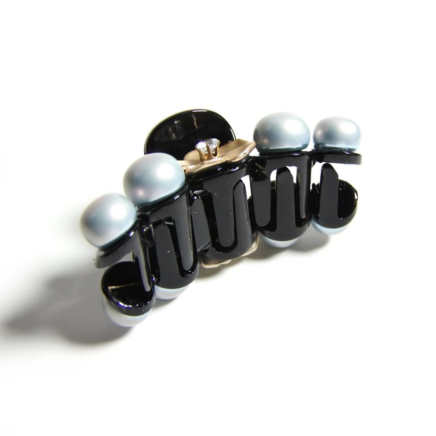 Meilliwish Pearl Gem Flowers Beautiful Hair Claw Clip for Women (D64)(Gray)