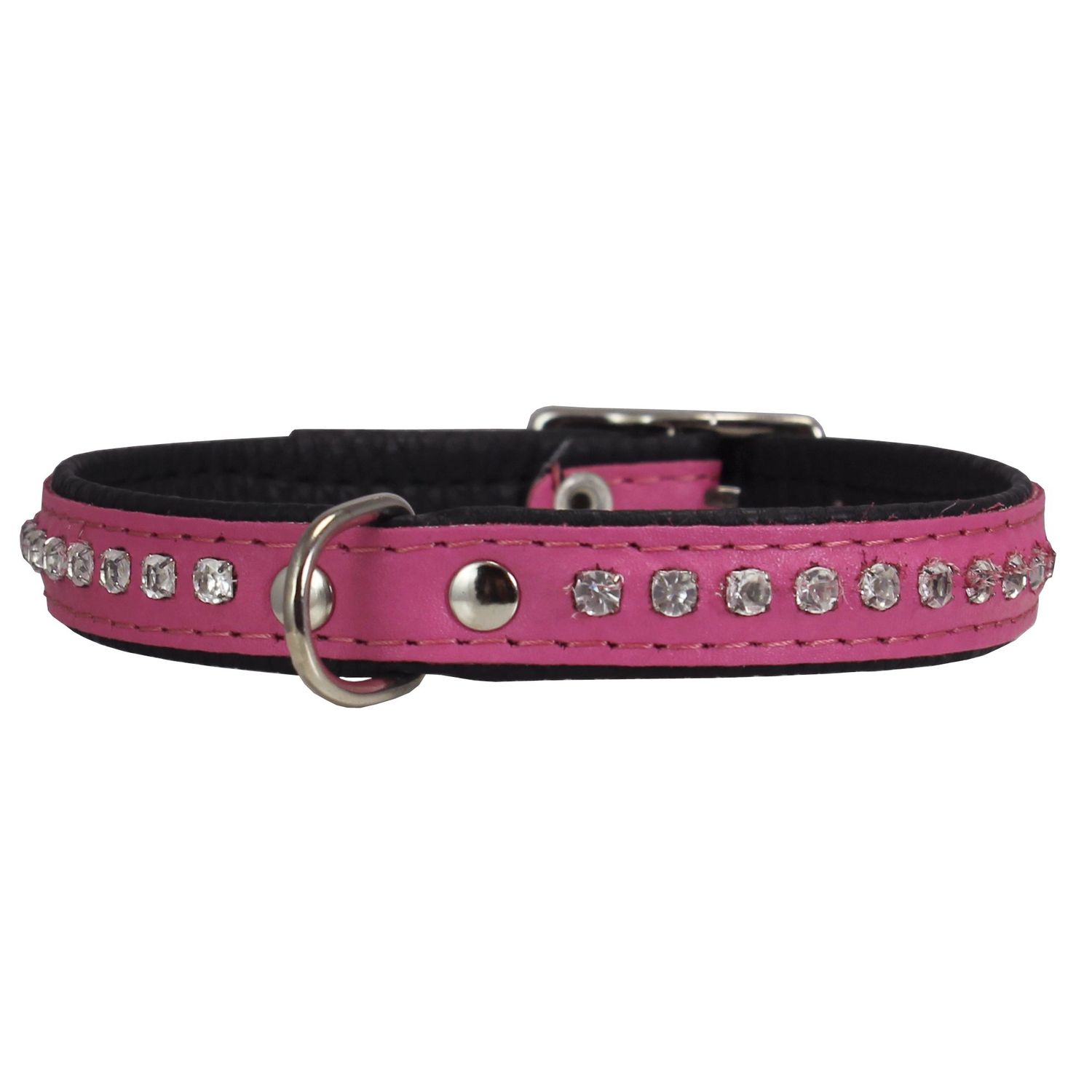 Dogs My Love Rhinestone Genuine Leather Dog Collar (Pink, 8"-9.5" Neck)