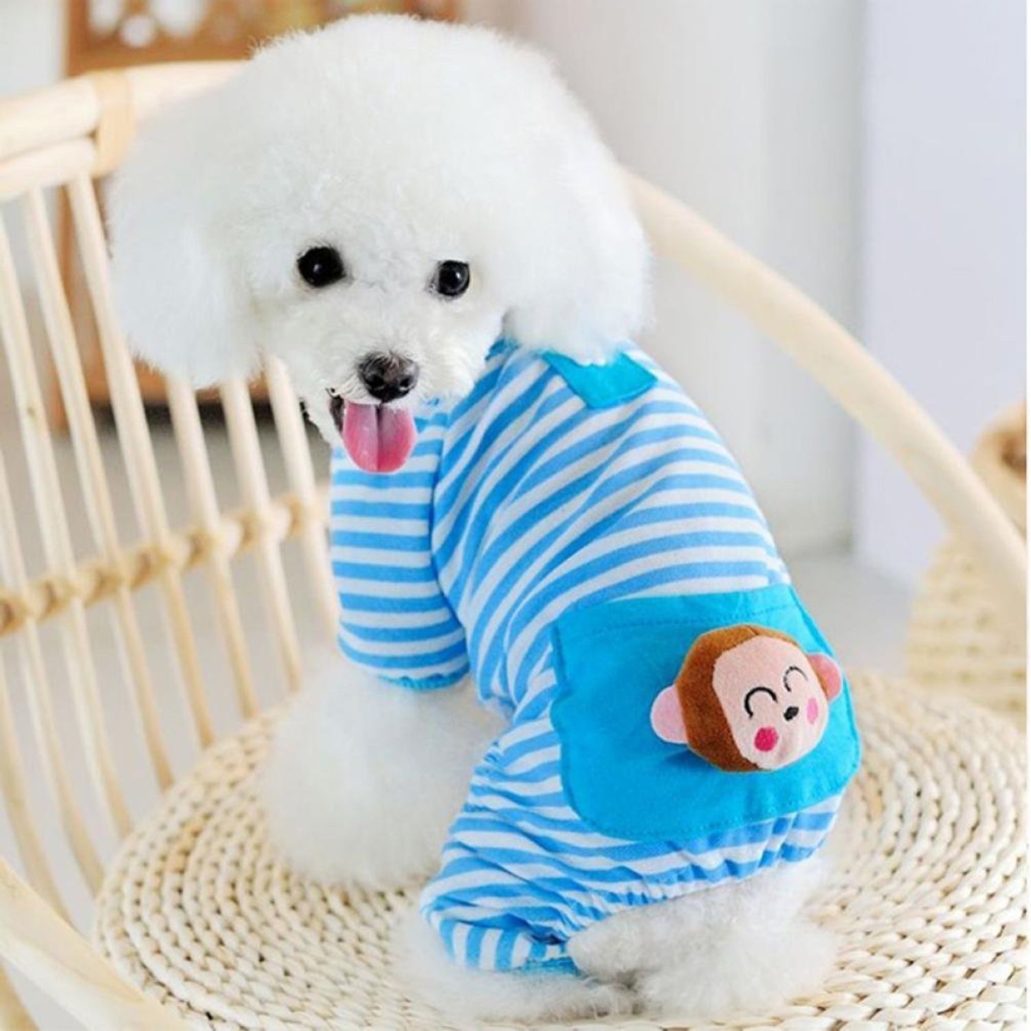 Petparty® Cute Bear Comfy Dog Pajams Dog Shirt Stripes Dog Jumpsuit Pet Dog Clothes (Blue, L)