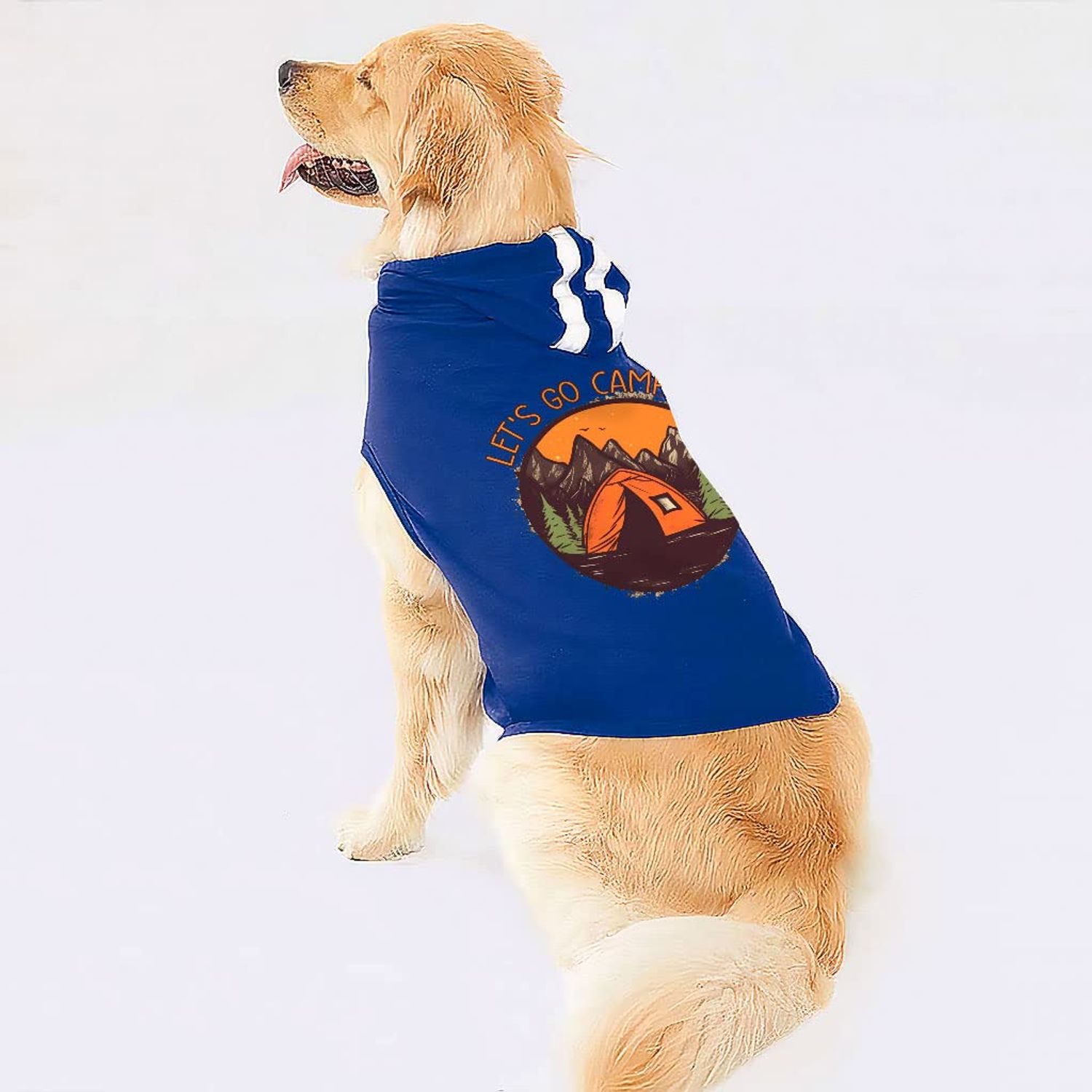 Let's Go Camping Dog Shirt with Hoodie - Tent Dog Hoodie - Camping Dog Clothing - Gray White, S
