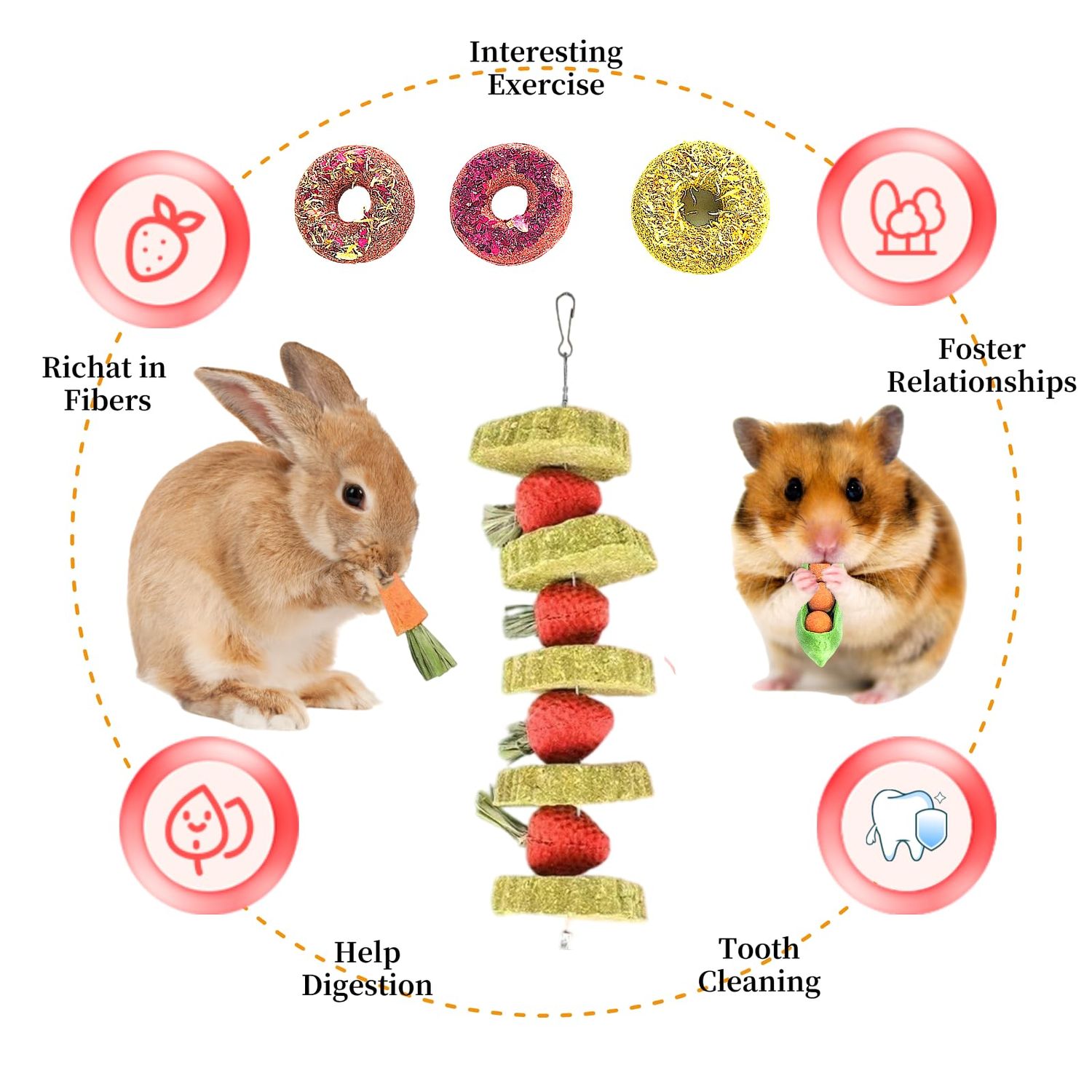 Bskllrgo 31 Pcs Small Pet Chew Toys for Dental Health - Natural Apple Wood, Timothy Grass Sticks & Sweet Bamboo, Teeth Grinding Toys for Rabbits, Guinea Pigs, Hamsters, Chinchillas Cage Accessories