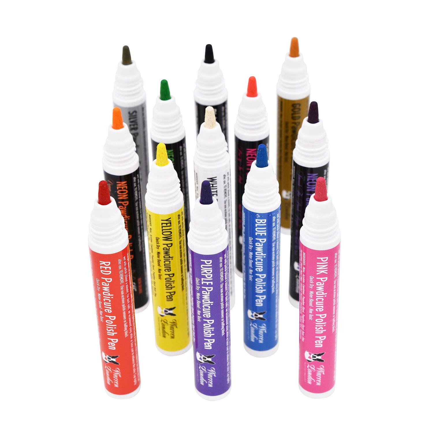 Warren London Pawdicure Dog Nail Polish Pens | Made in USA | Quick Dry, Low Odor, Non-Toxic Dog Accessories | Dries in Under 1 Minute | 13 Colors | Individual Pens (Variety)