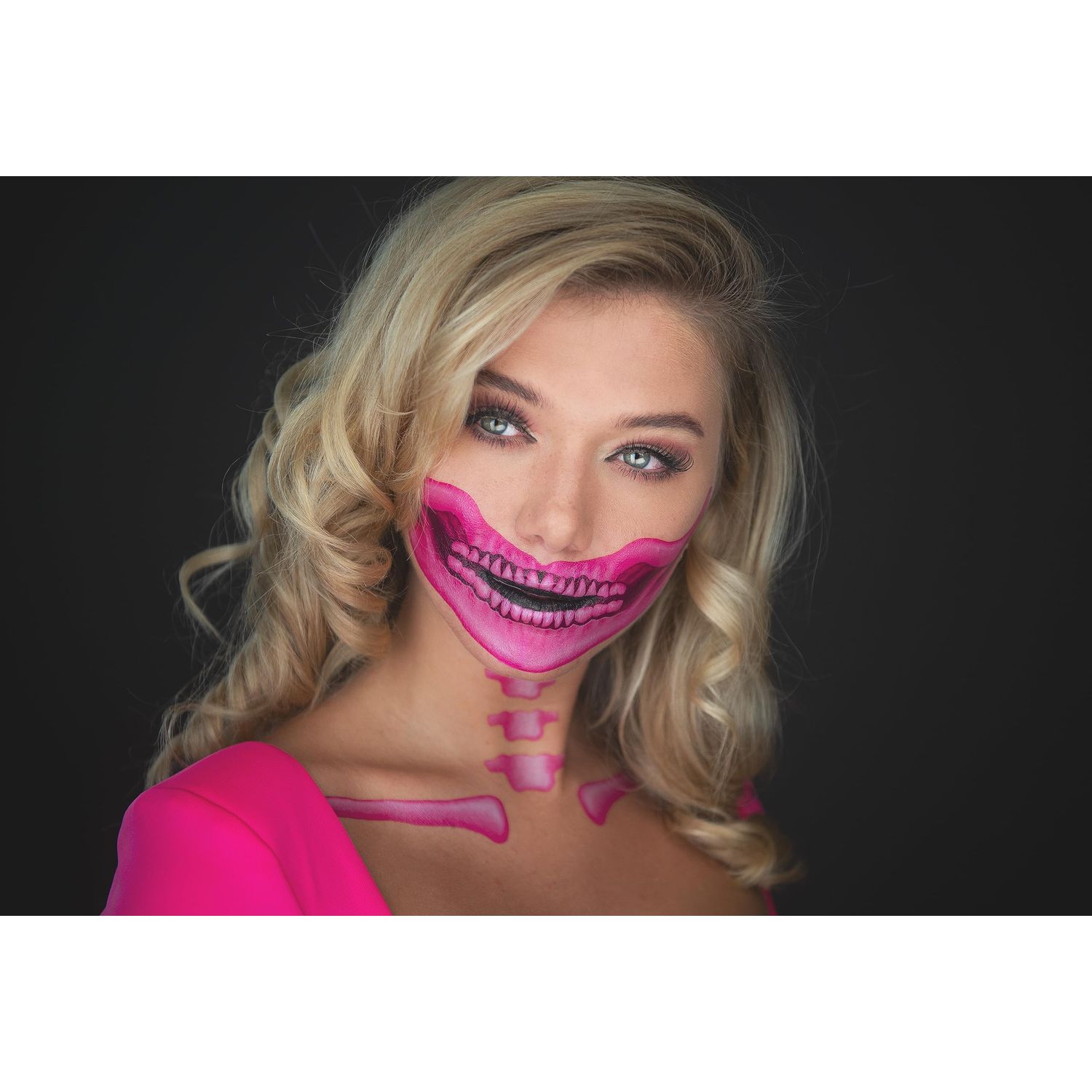 Tattoocrew 2 x Fantastic Plastic pink Skull Face, Temporary Tattoo, Halloween Costume for Women and Men, Adult