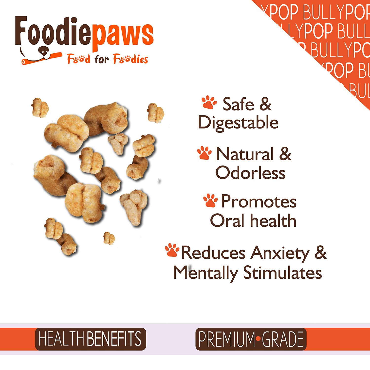 All Natural Bully Pop Dog Treats - Odor Free USA Packed for Small, Medium, Large Dogs, Puppy Training Snacks - Healthy 100% Free-Range Grass-Fed Beef - Single Ingredient - Grain and Rawhide Free (8oz)