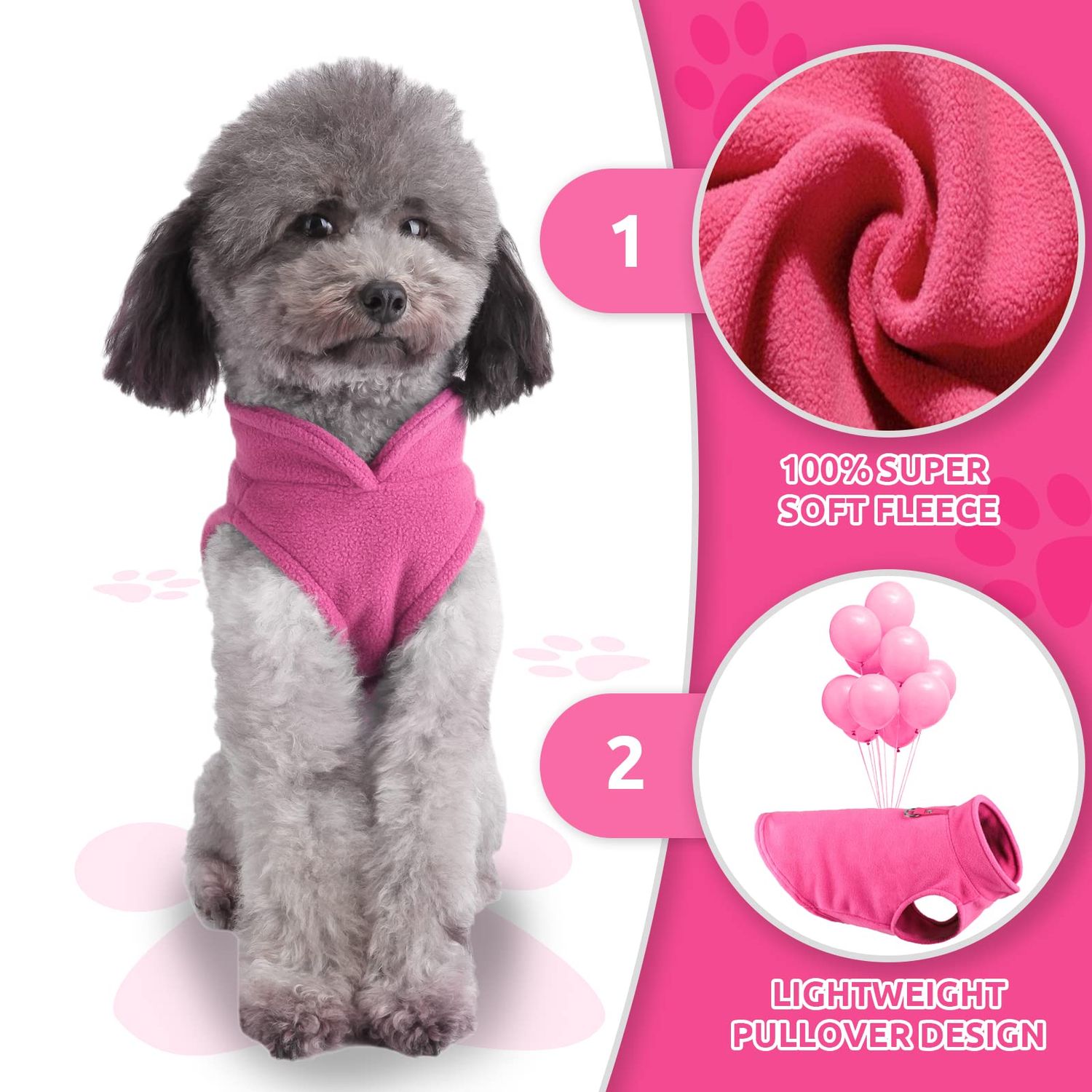 PETCARE Small Dog Sweater Cat Fleece Vest Soft Dog Jacket with Leash O-Ring Fall Winter Warm Pet Pullover Coat Puppy Clothes for Small Dogs Cats Chihuahua Apparel Shih Tzu Costume, Hot Pink