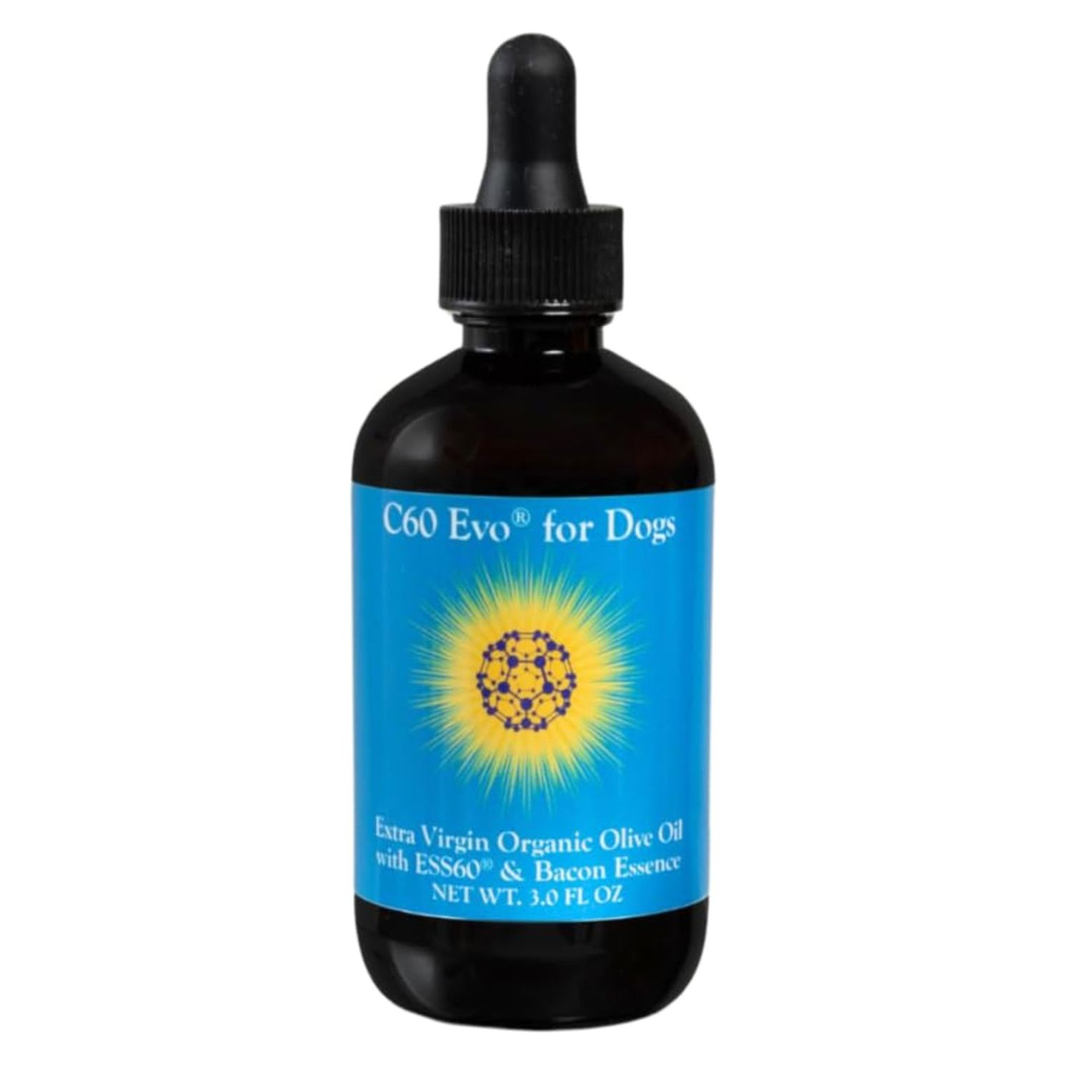 C60 Evo Dog Supplement, Pure ESS60 in Extra Virgin Olive Oil for Dogs, All-in-One Dog Immune Supplement, Dog Joint and Energy Support, Infused with Natural Bacon Essence, 3 oz - C60 Evo
