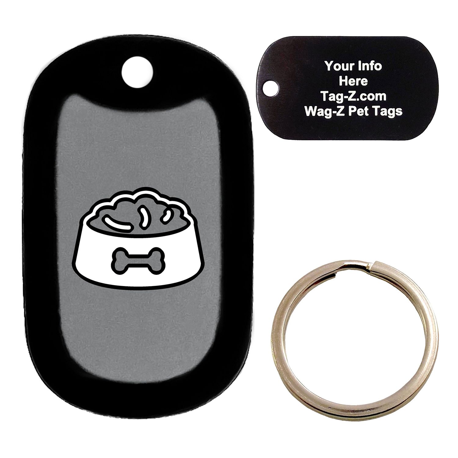 Custom Engraved Pet Tag - Dog Food Bowl with Bone - Gray - Dog Tag - Tag-Z Wag-Z