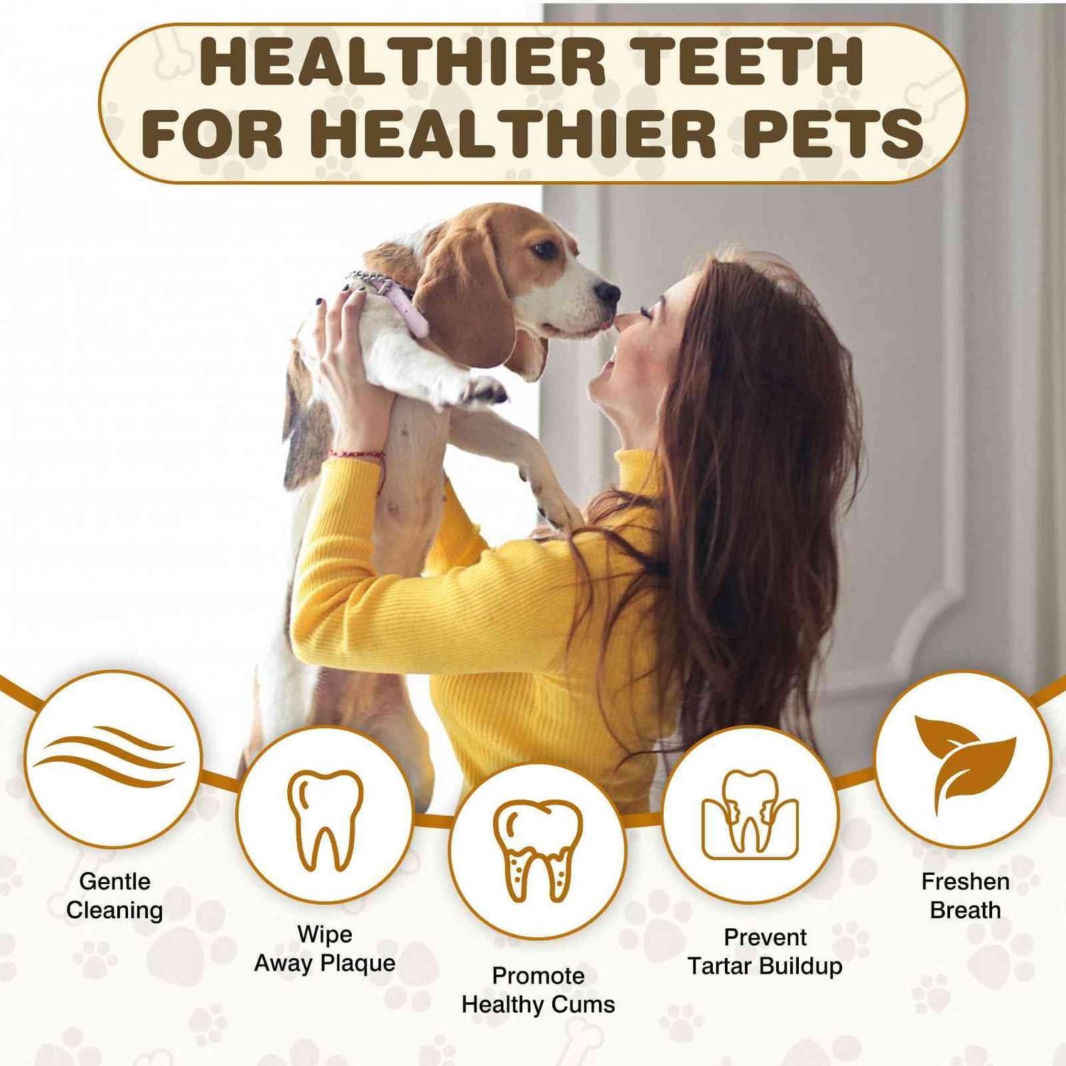UrbanX Teeth Cleaning Wipes for Tibetan Terrier and Other Companion Dogs, Remove Bad Breath, Plaque, and Tartar Buildup, No-Rinse Disposable Finger Toothbrush, Gentle Gum Care Pet Wipes, 60 Count