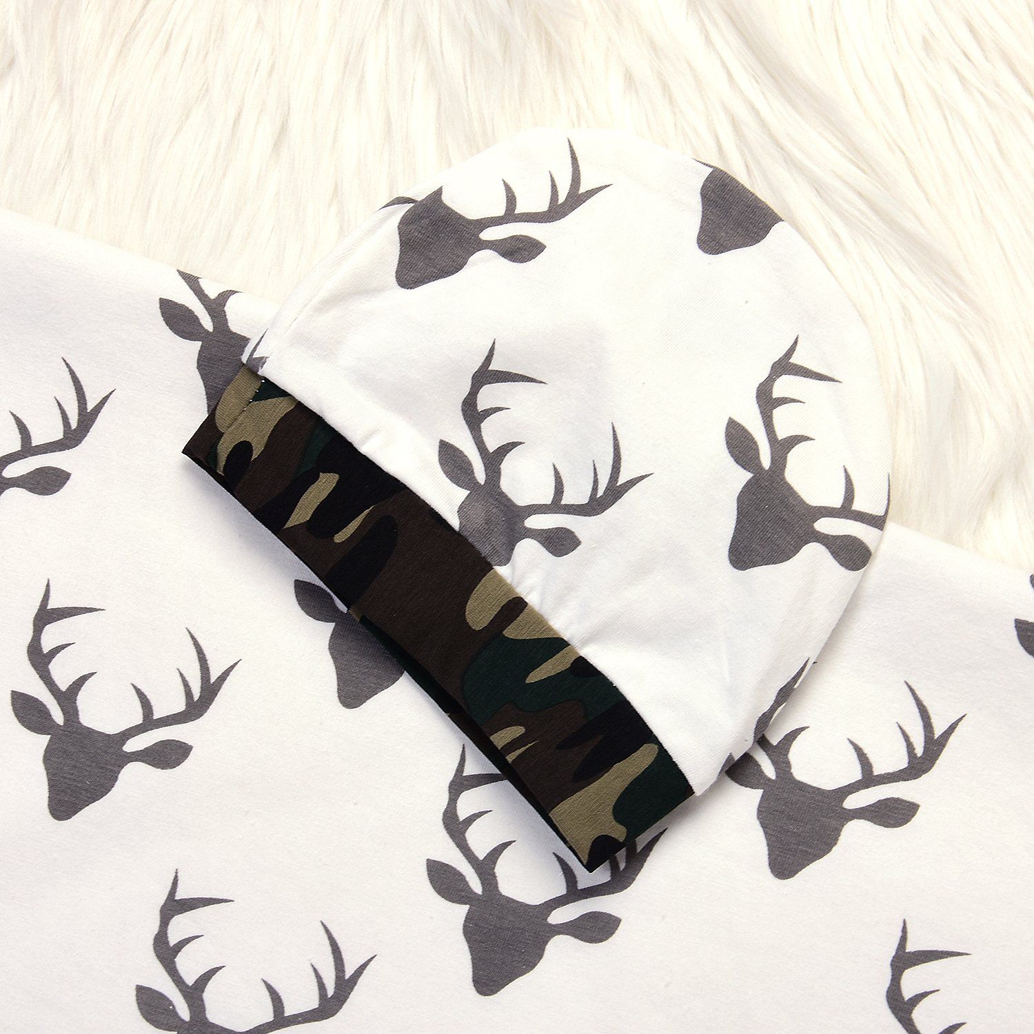 IWOKA Soft Newborn Baby Deer Print Blanket Bedding Blanket Wrap Swaddle Blanket Bath Towel+Hat (Deer Print)