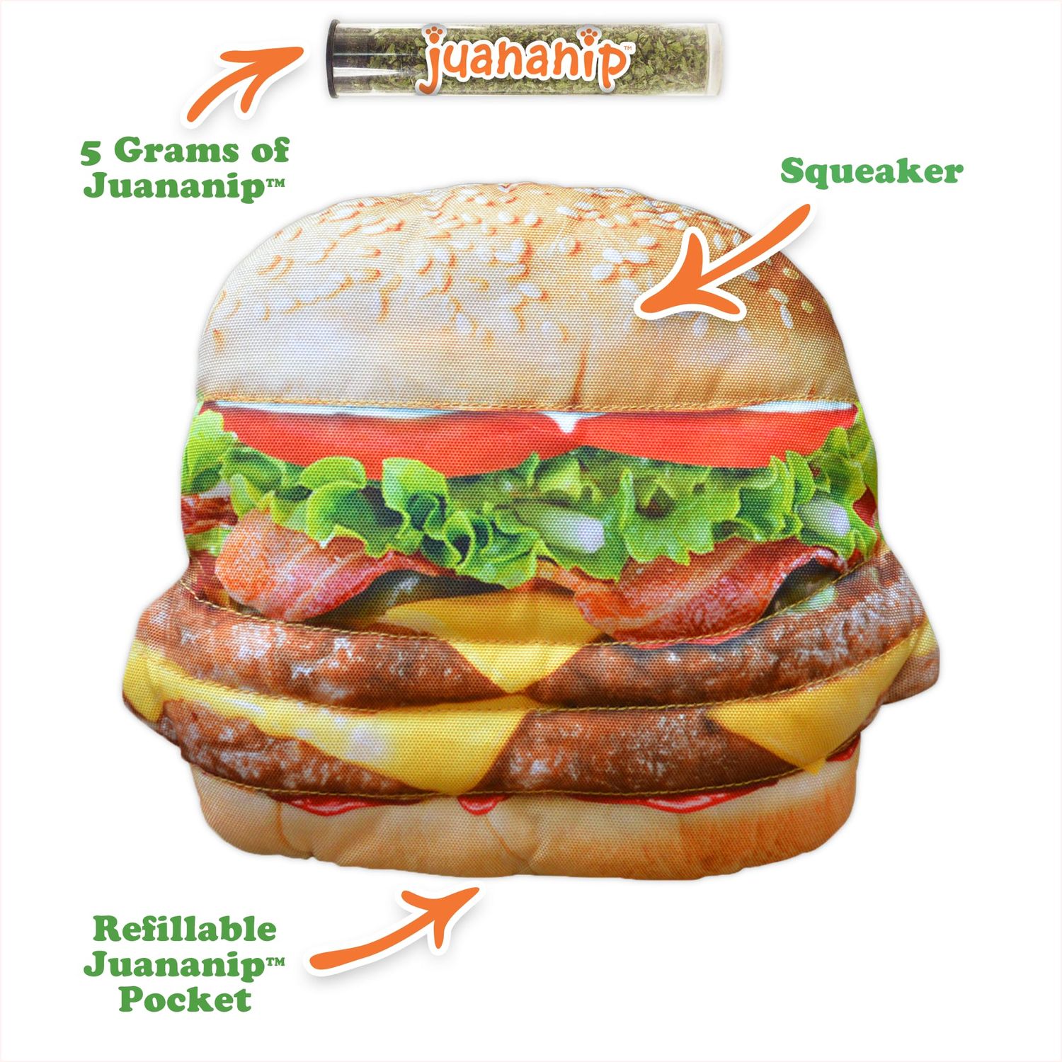 Doggijuana | Get The Munchies - Interactive Dog Toy with Juananip Refill | Refillable Dog Toy for Engaging Play and Natural Calming (Cheeseburger Toy)