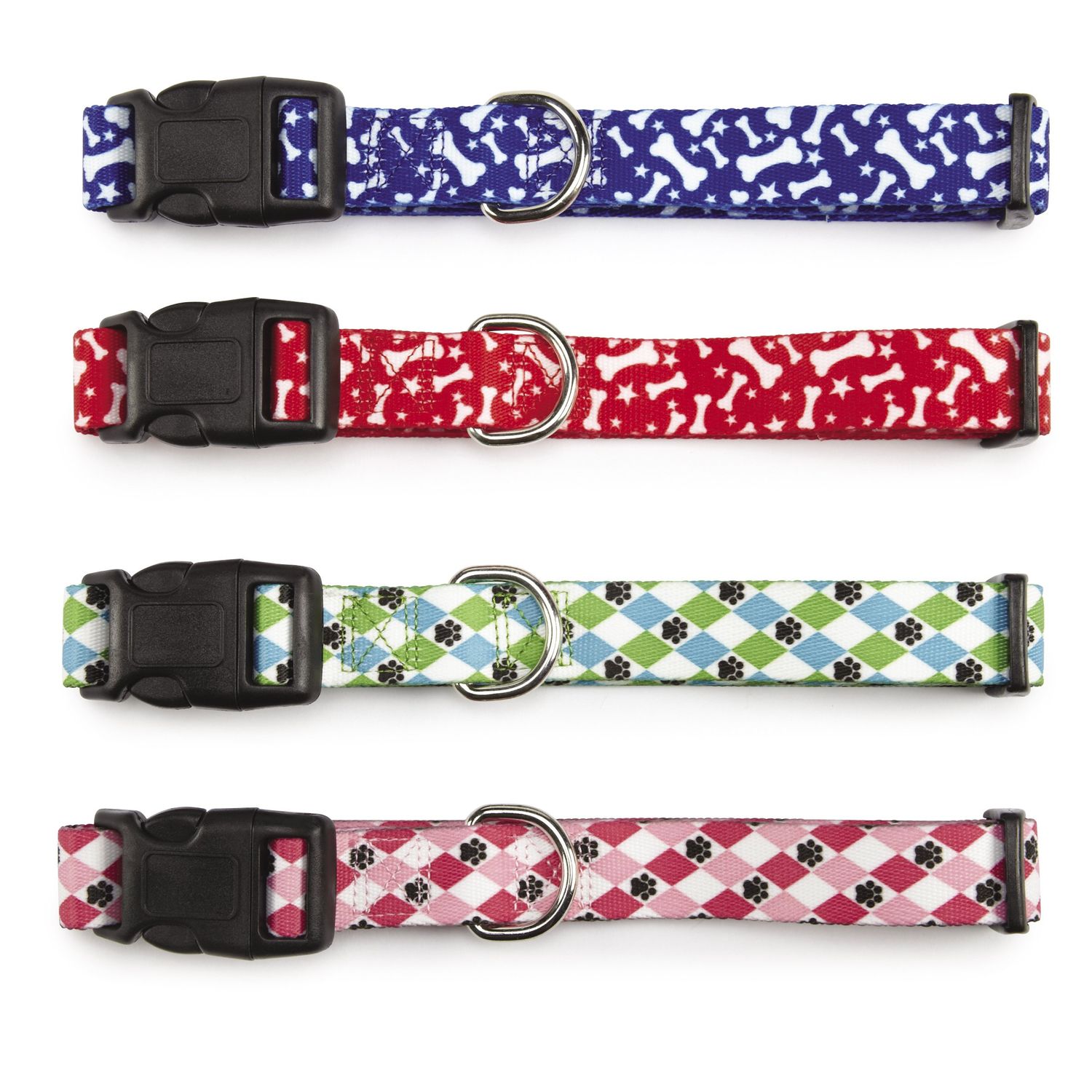 Casual Canine Nylon Pooch Patterns Dog Collar, Fits Necks 6" to 10", Red Bone