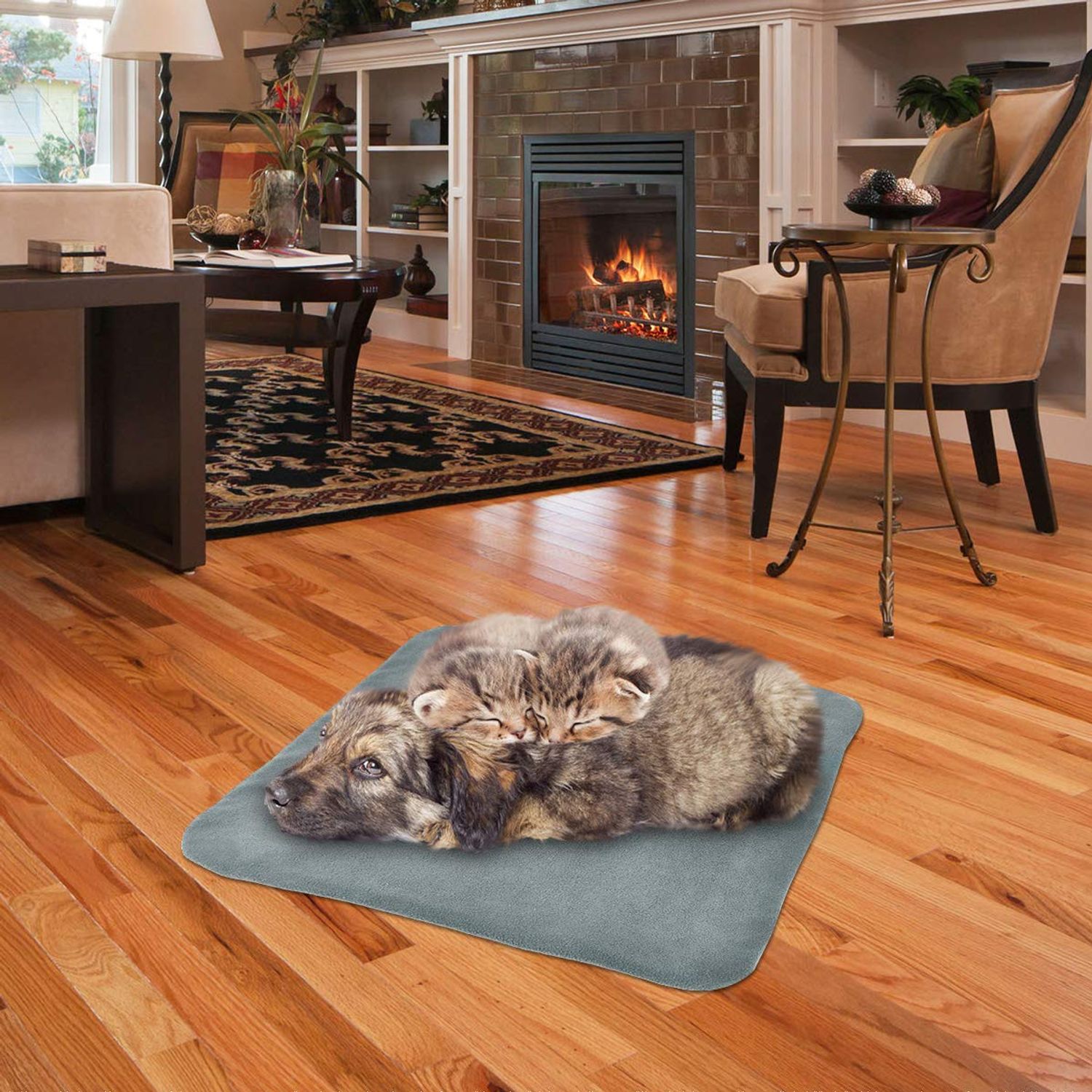 RIOGOO Pet Heating Pad, Upgraded Electric Dog Cat Heating Pad Indoor Waterproof, Auto Power Off (M: 18"x 18", Grey)