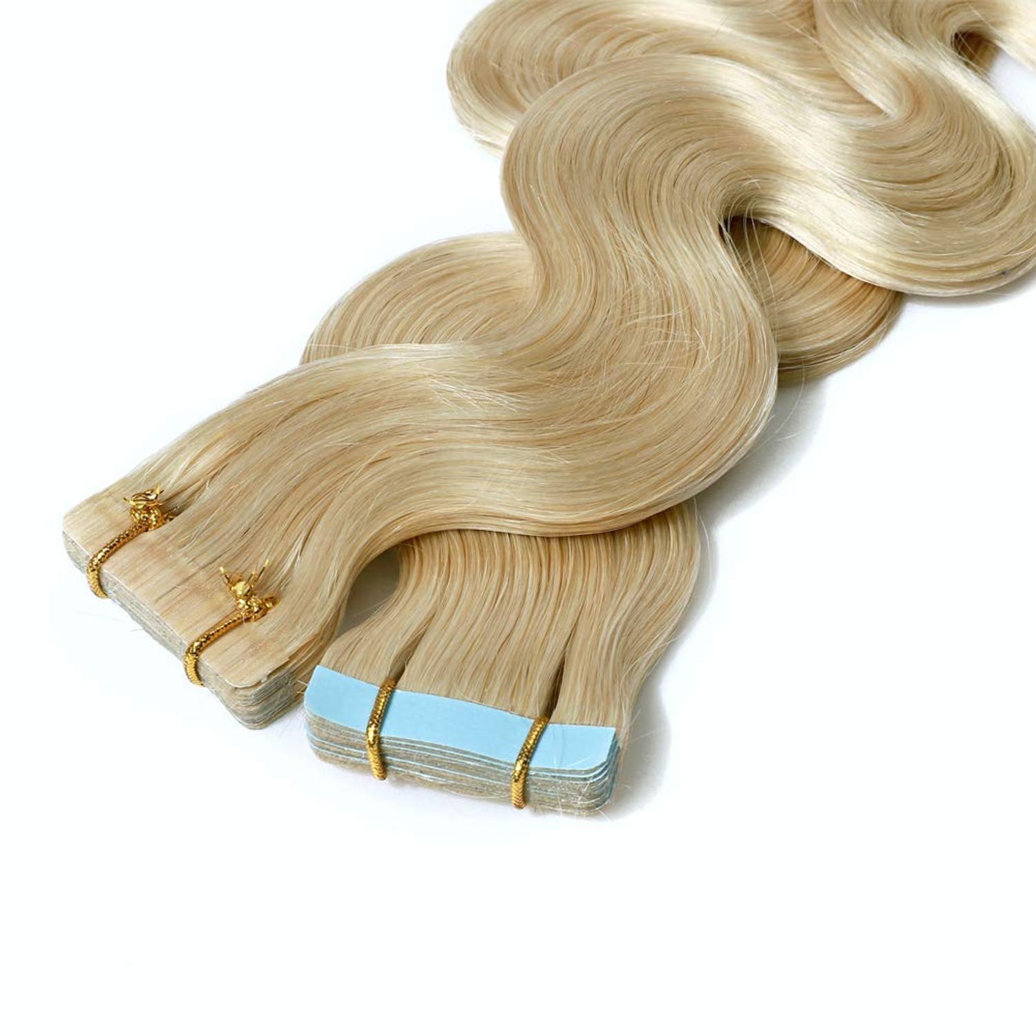 Hairro 18 Inch Tape in Hair Extensions Wavy Remy Human Hair 40pcs 100g #60 Platinum Blonde Body Wave Seamless Skin Weft Glue in Human Hairpieces with Invisible Double Sided Tape