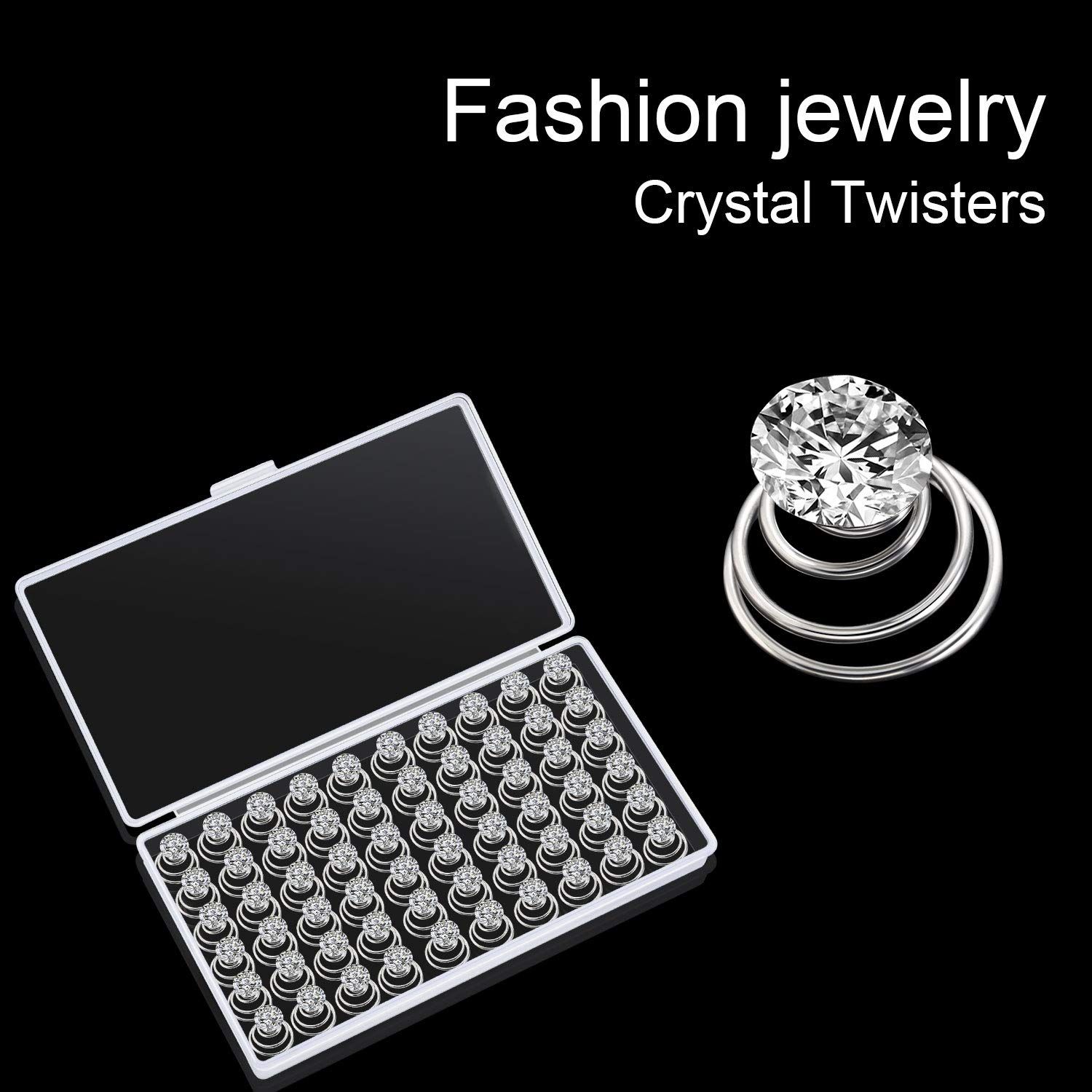 60 Pieces Rhinestone Crystal Twisters Set Spiral Hair Pin Silver Coil for Wedding, Bridal, Prom, Party and Special Occasion with Clear Container