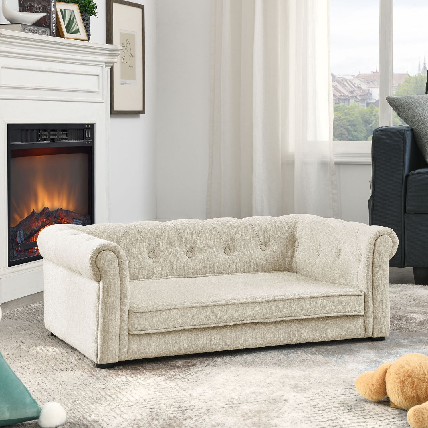 Modern Rectangle Dog Bed for Medium Large Dogs Dog Sofa Beds Pet Couch Bed Beige