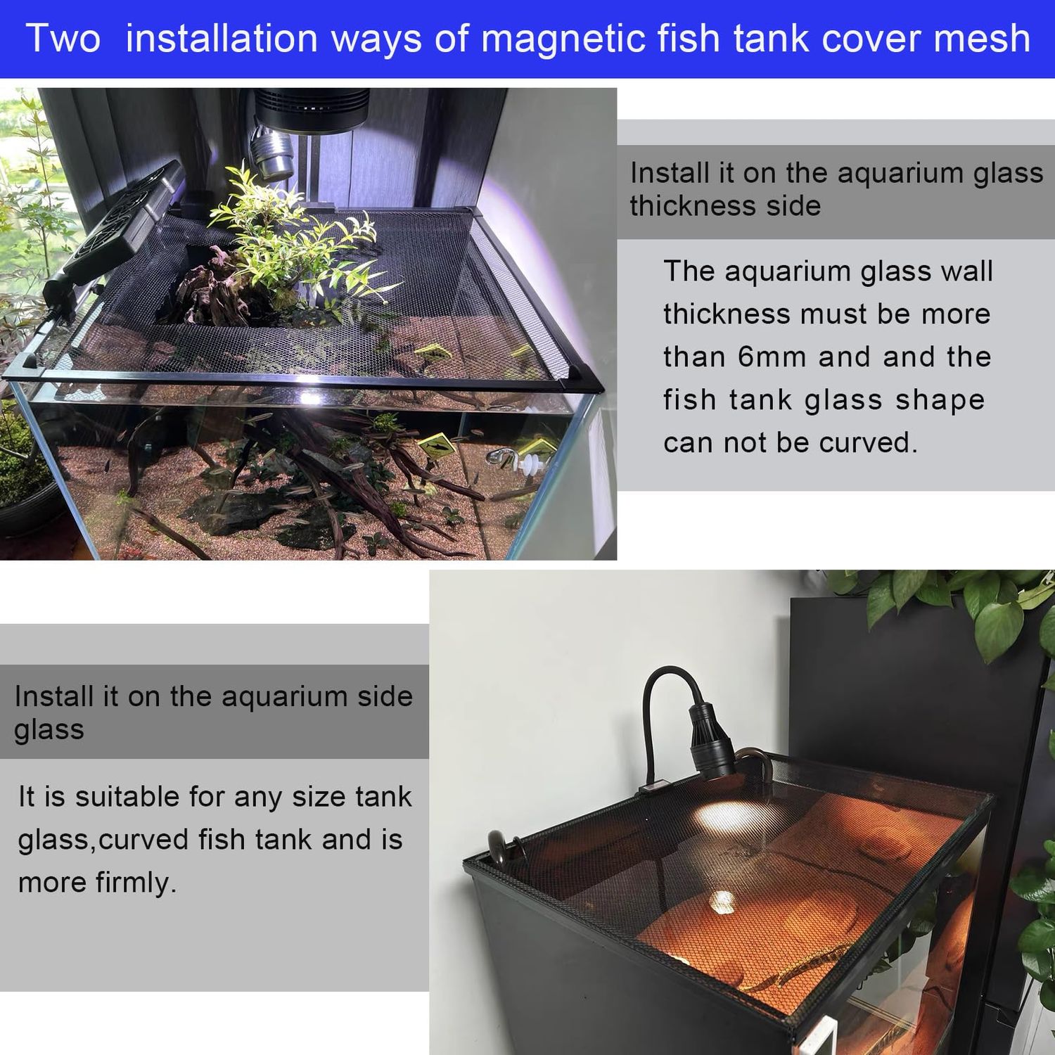 Magnetic Aquarium Cover lid Fish Tank lid Anti-Jumping net Cover mesh Terrarium lid Aquarium Hood (Small Size DIY Cover lid)