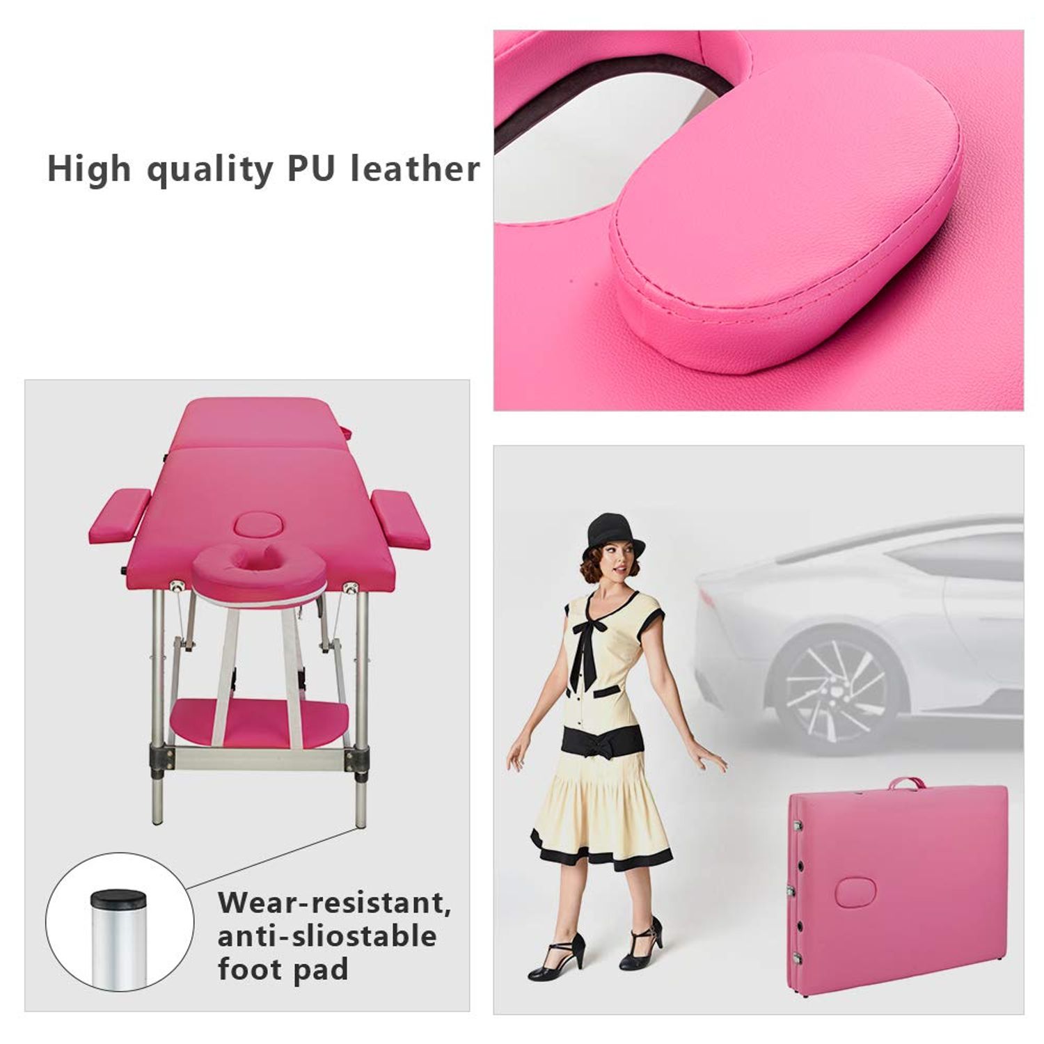 YYAO Massage Table 73 Inch Aluminum alloy Portable Height Adjustable 2 Fold Professional Massage Bed W/Carry Case Spa Bed Beauty Salon Bed