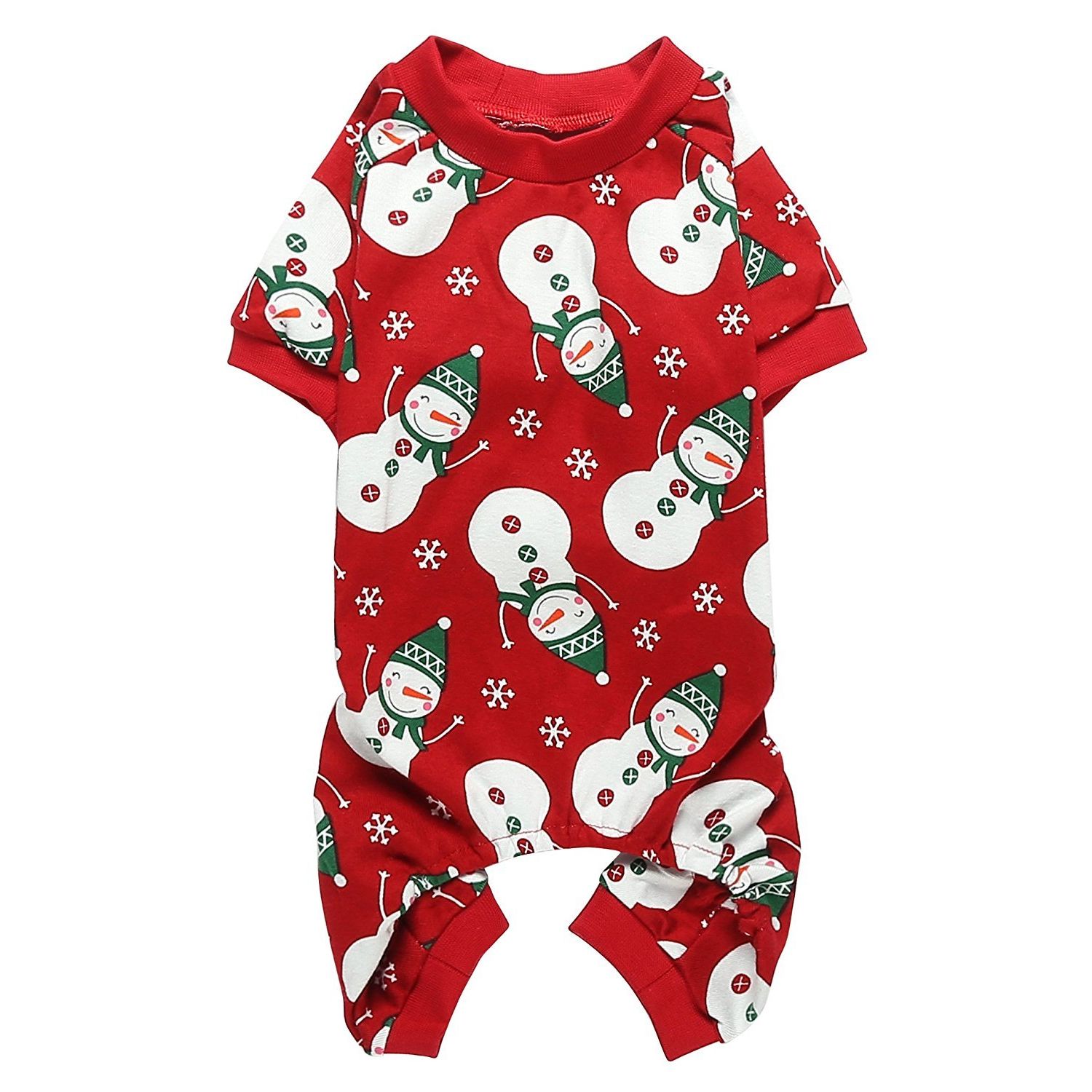 Lanyarco Cute Snowman Reindeer Pet Clothes Christmas Dog Pajamas Shirts, Red Back Length 12" Small