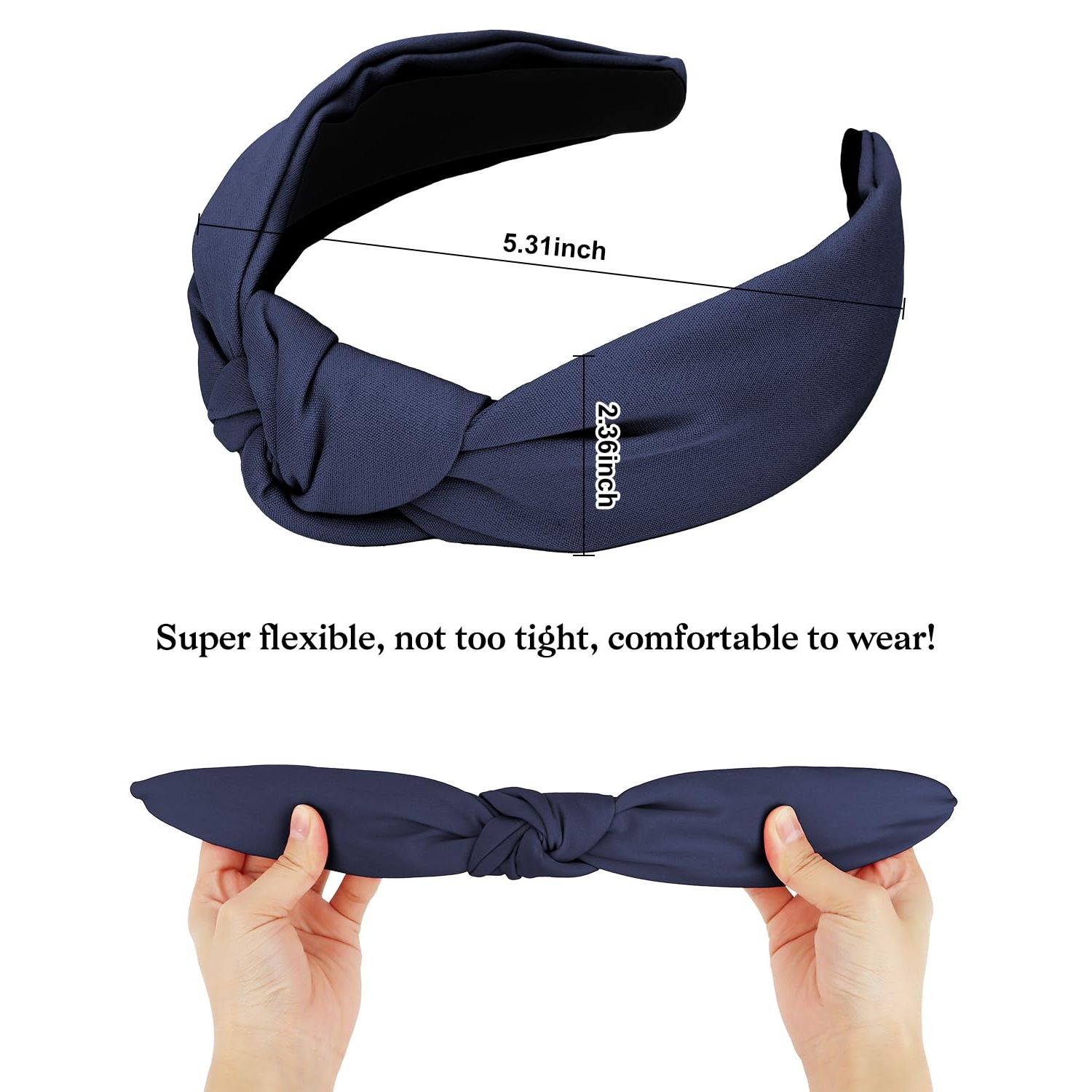 Wecoe 2 Pack Knotted Headbands For Women Red Navy Blue Wide Headbands Hair Bands for Women's Hair Non Slip Fashion Cloth Headbands Hair Accessories For Women Girls Diademas Coreanas Para Mujer Gifts