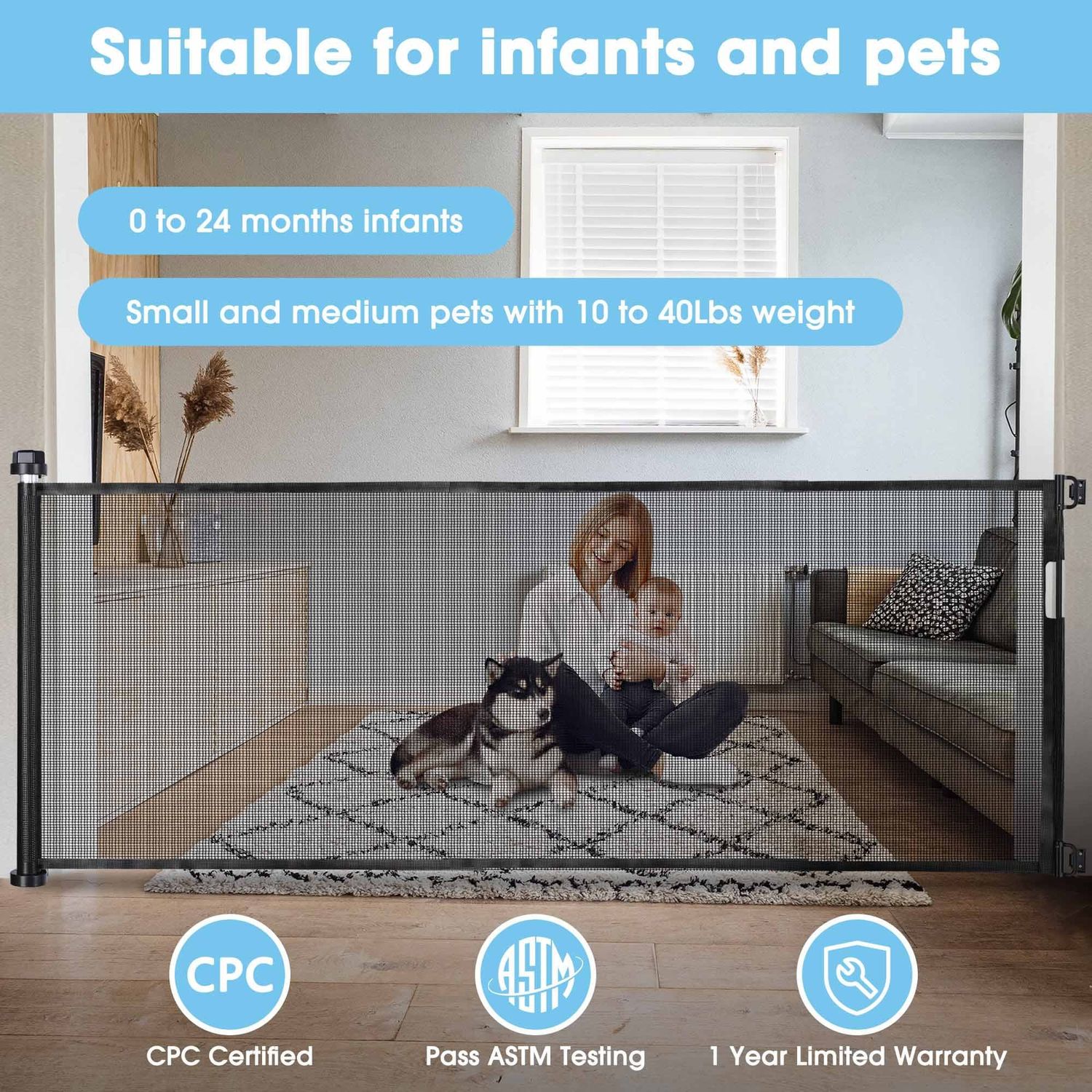Retractable Baby Gate for Stairs 33" Tall 71" Wide Dog Gate for Doorways