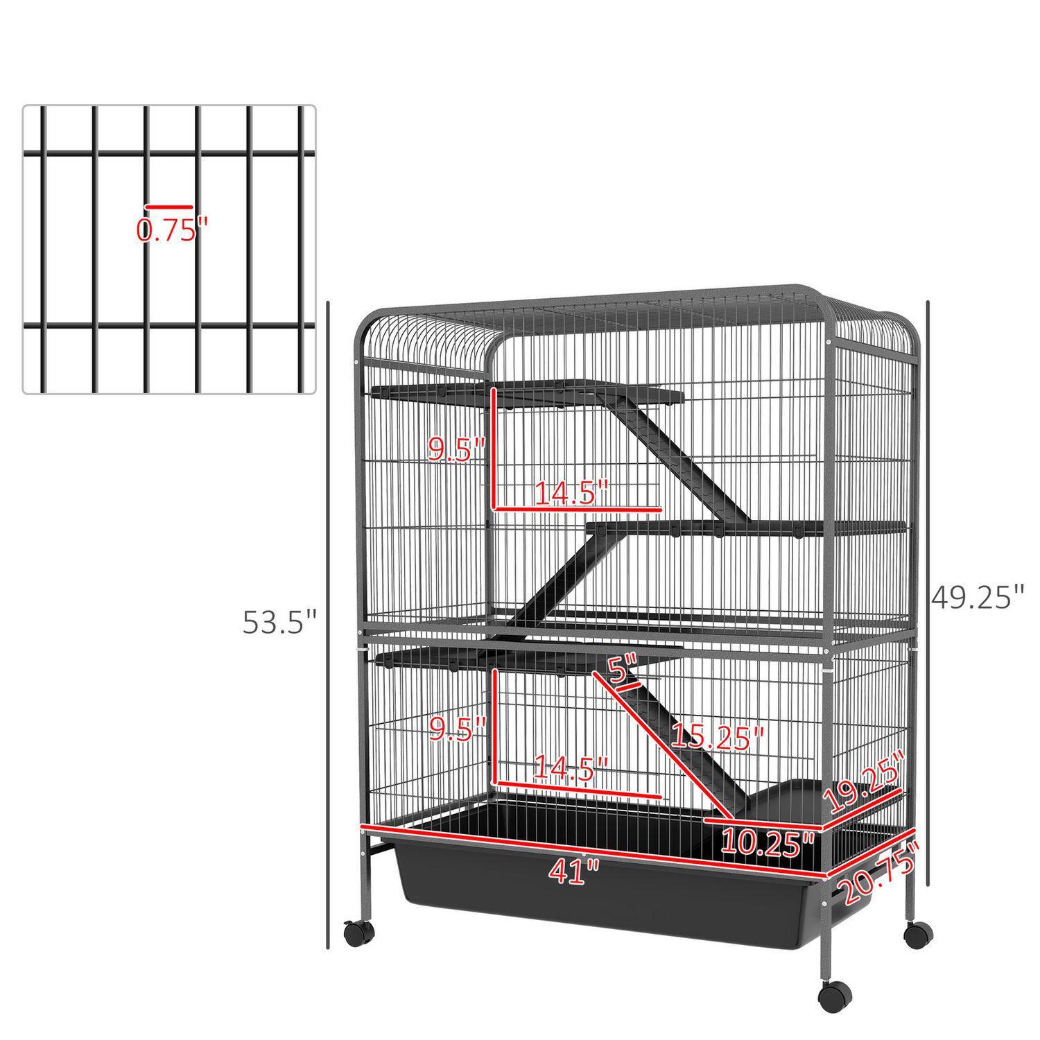 PawHut 53.5"H Small Animal Cage 5-Level Metal Ferret Cage for Bunny