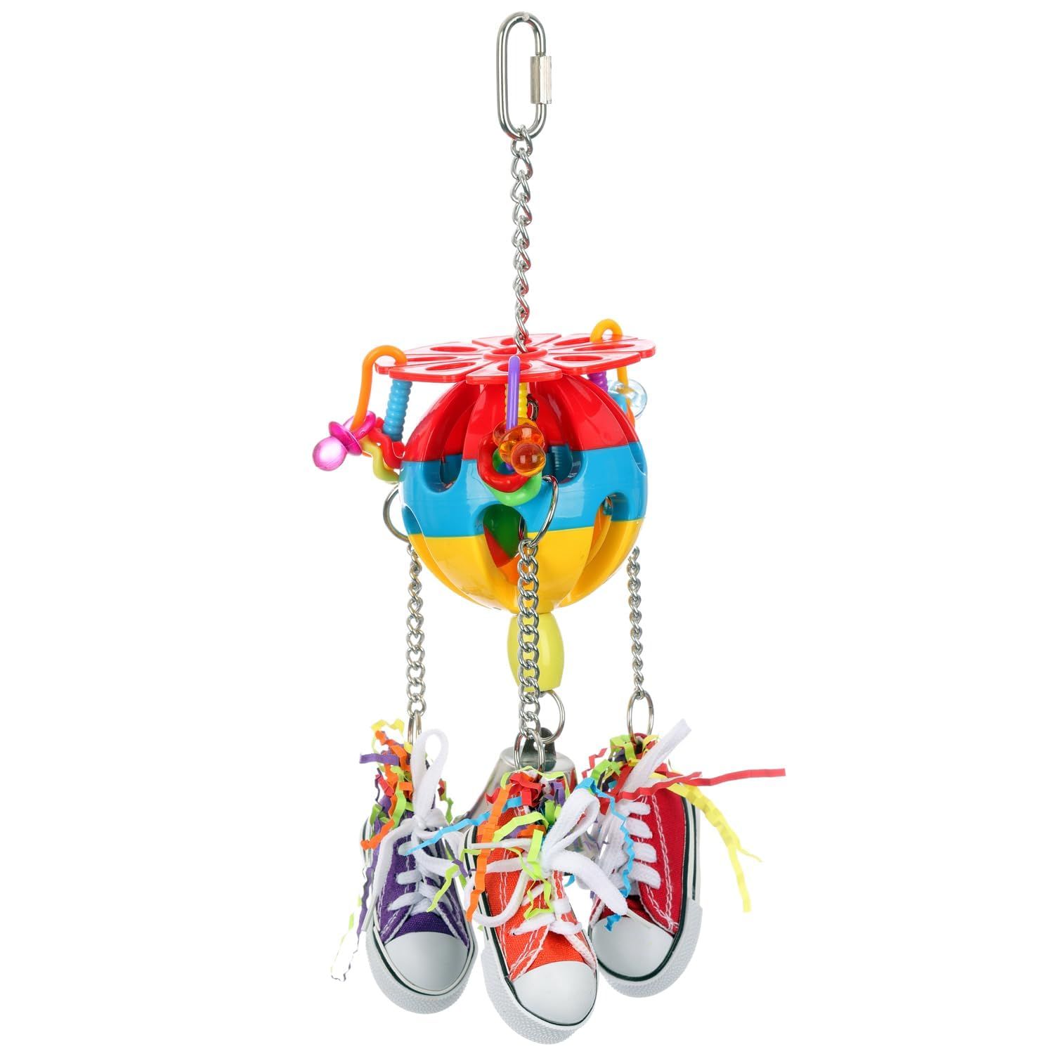 Super Bird Creations SB1105 Kick Ball Bird Toy - Ideal for Parrots, Ringnecks Conures Quakers - Perfect for Chewing, Foraging, and Boredom Relief - Enriching Kick Ball Toy for Medium Bird Size, 12"x4"