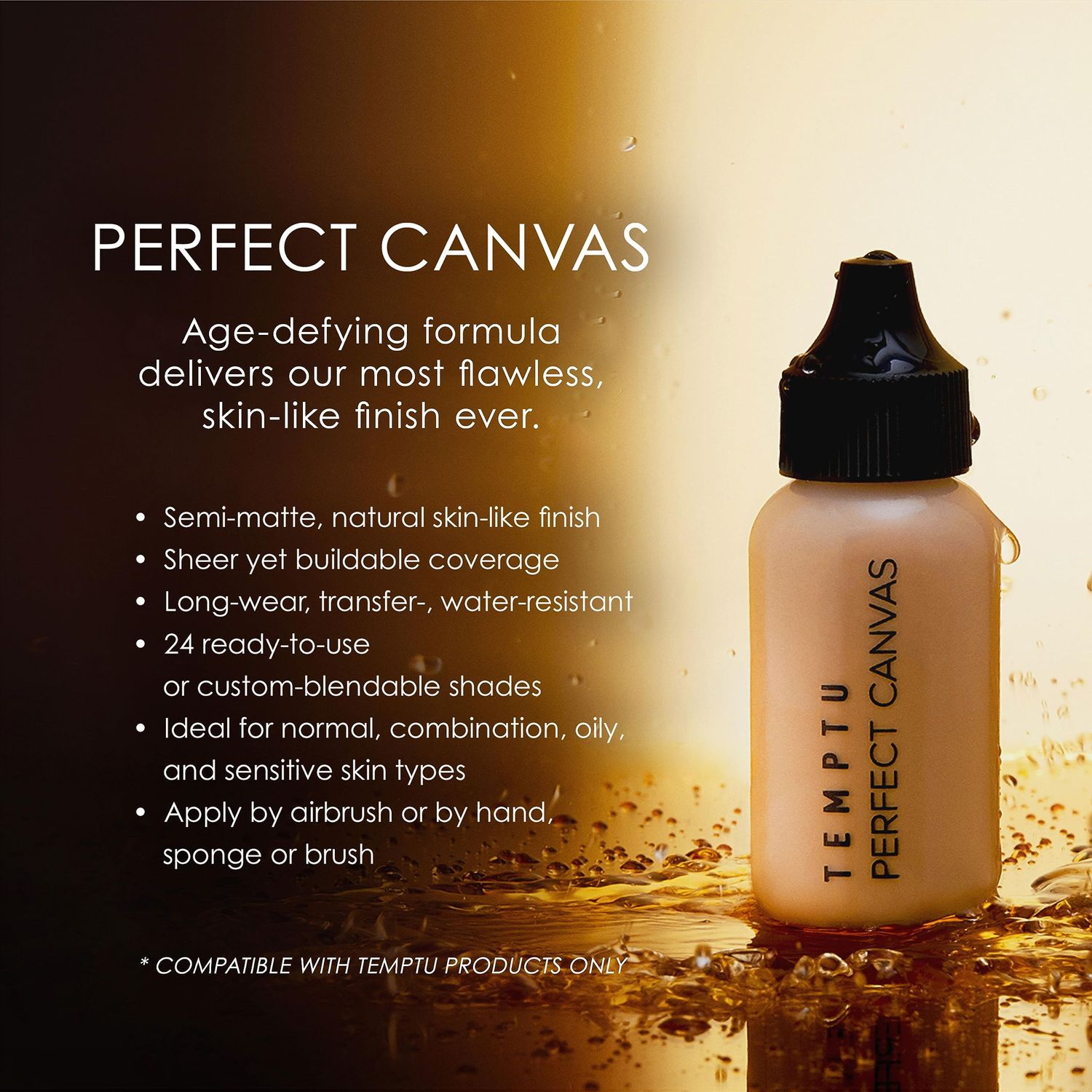 TEMPTU Perfect Canvas Airbrush Foundation, Blush, Highlighter Set: Long-Wear Makeup, Buildable Coverage | For Hydrated & Healthy Skin | Semi Matte, Natural Finish