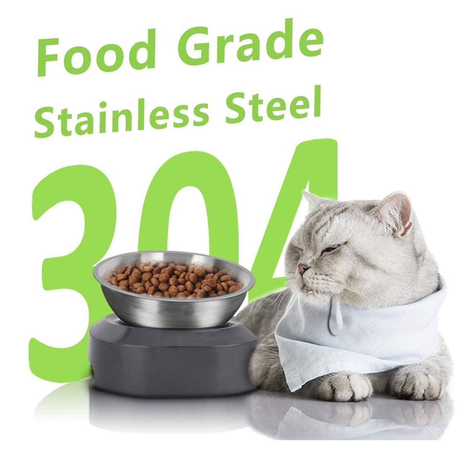 AYADA Raised Cat Food Bowl, Stainless Steel Cat Dish for Food Water Anti Vomiting Elevated with Stand Ergonomic Lifted Slanted Tilted 15 Angle Metal Single Kitty Kitten Wet Food Bowl Pet Bowl (Single)
