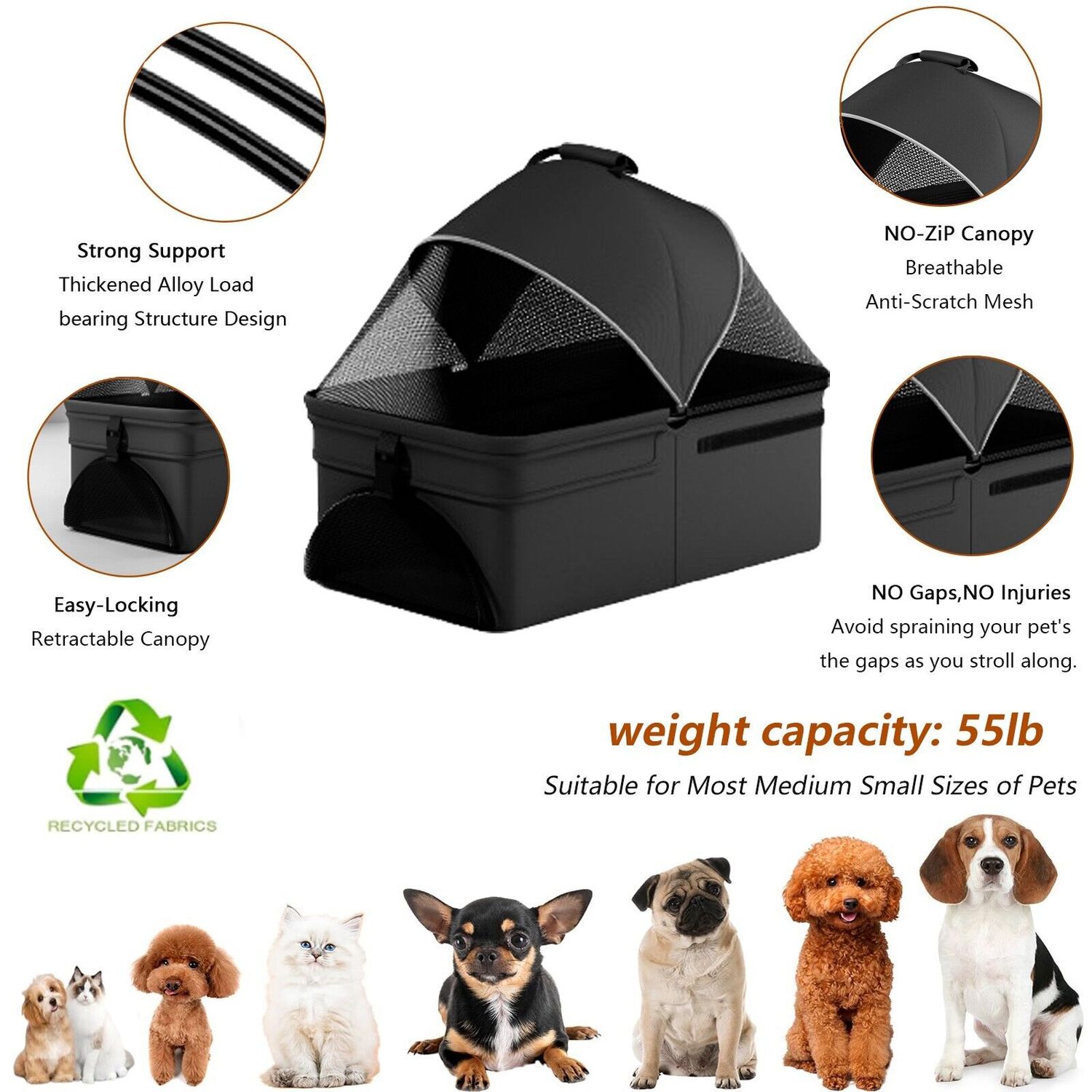 3 in 1 Multifunction Folding Pet Stroller for Dog/Cat + Carrier + Car Seat