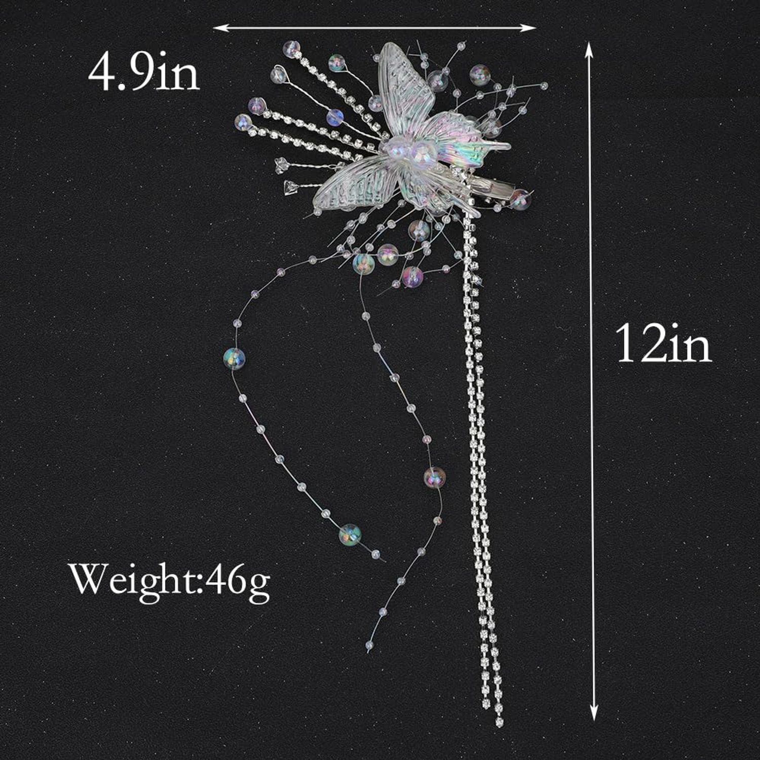 Wiwpar Crystal Long Tassel Hair Clip Moving Butterfly Hair Clips Long Tassel Hair Claw Clips Rhinestone Butterfly Hair Barrettes Cute Hairpins Decorative Hair Accessories for Women Girls (1pack)