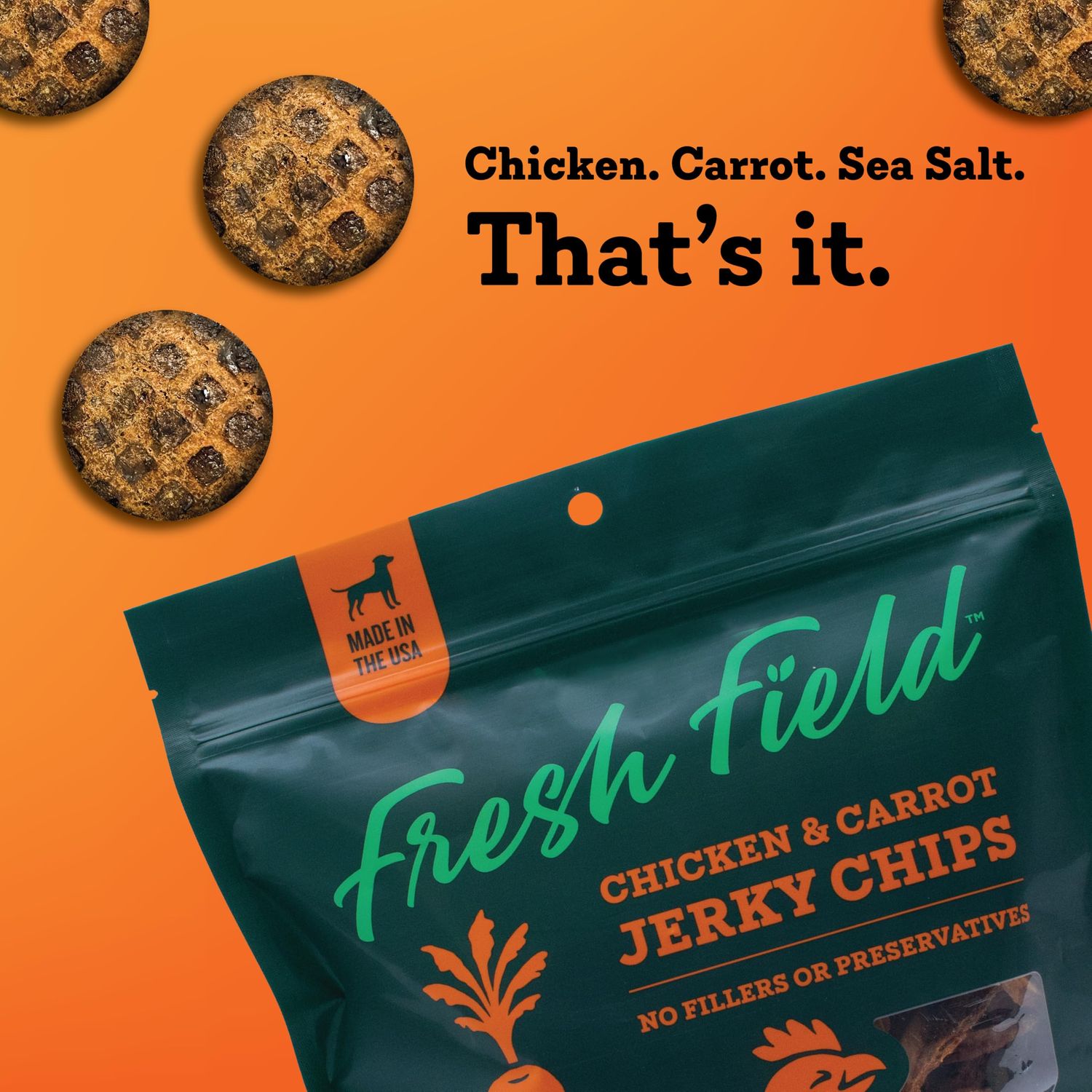 Fresh Field Chicken & Carrot Jerky Chips, 14 oz – All-Natural Dog Treats, USA Made, Supports Digestive & Immune Health
