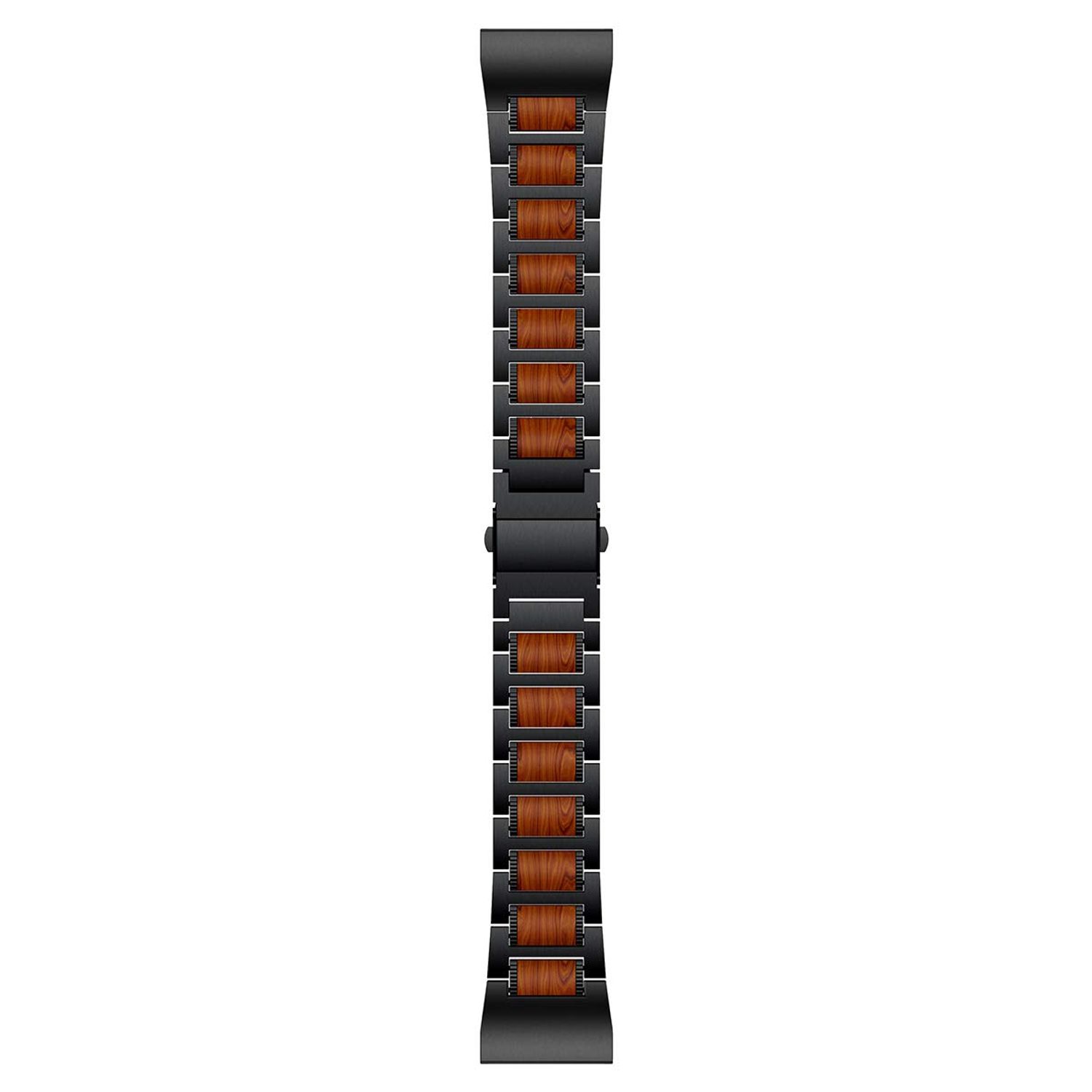 LDFAS Fenix 7X/6X/5X Plus Band, Natural Wood Red Sandalwood Stainless Steel Metal Watch Band, 26mm Quick Release Easy Fit Strap Compatible for Garmin Fenix 7X/6X Pro/5X/5X Plus/3HR/Descent Mk2